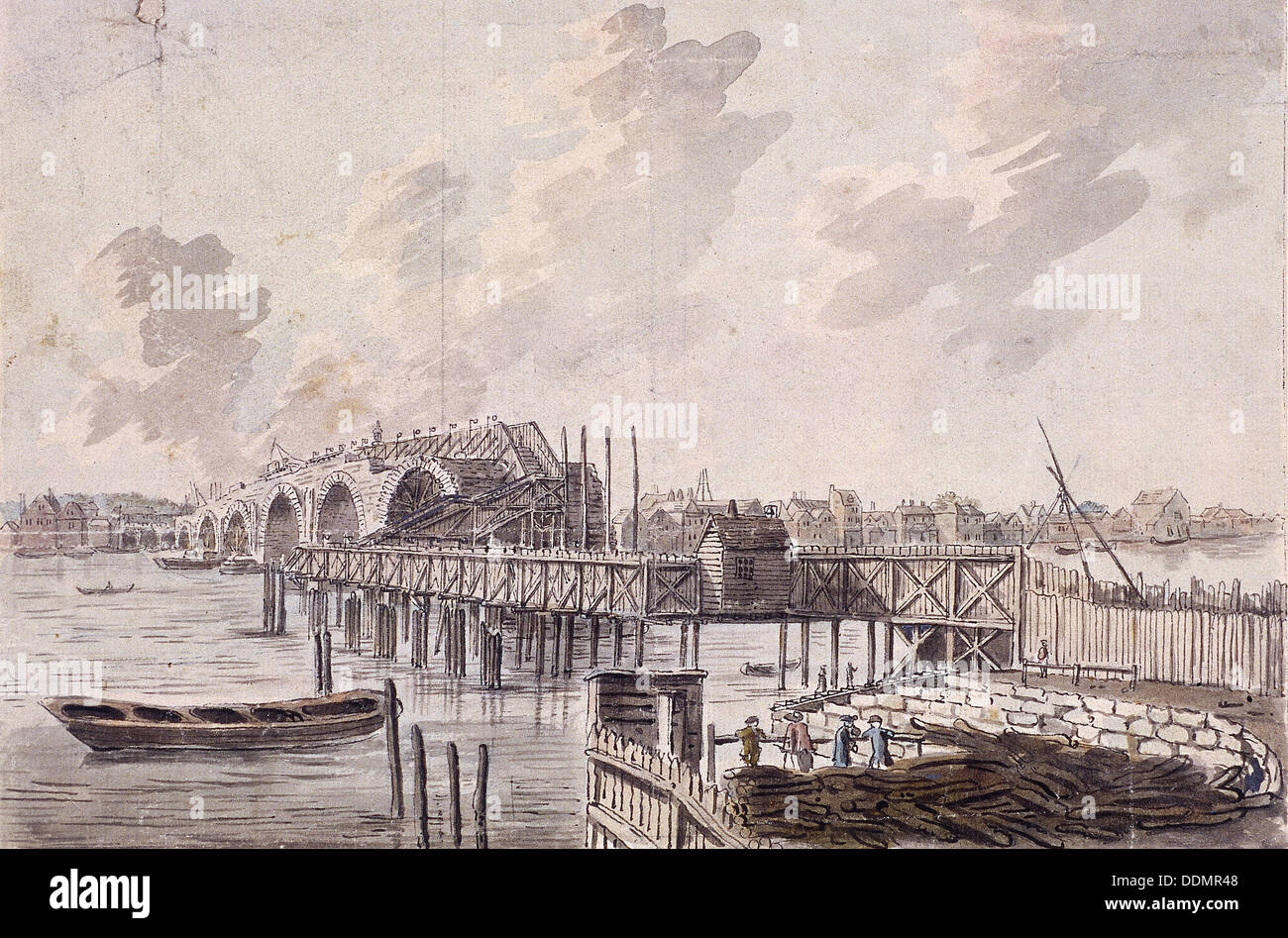 Bau der Blackfriars Bridge, London, c1762.  Künstler: Francis Grose Stockfoto