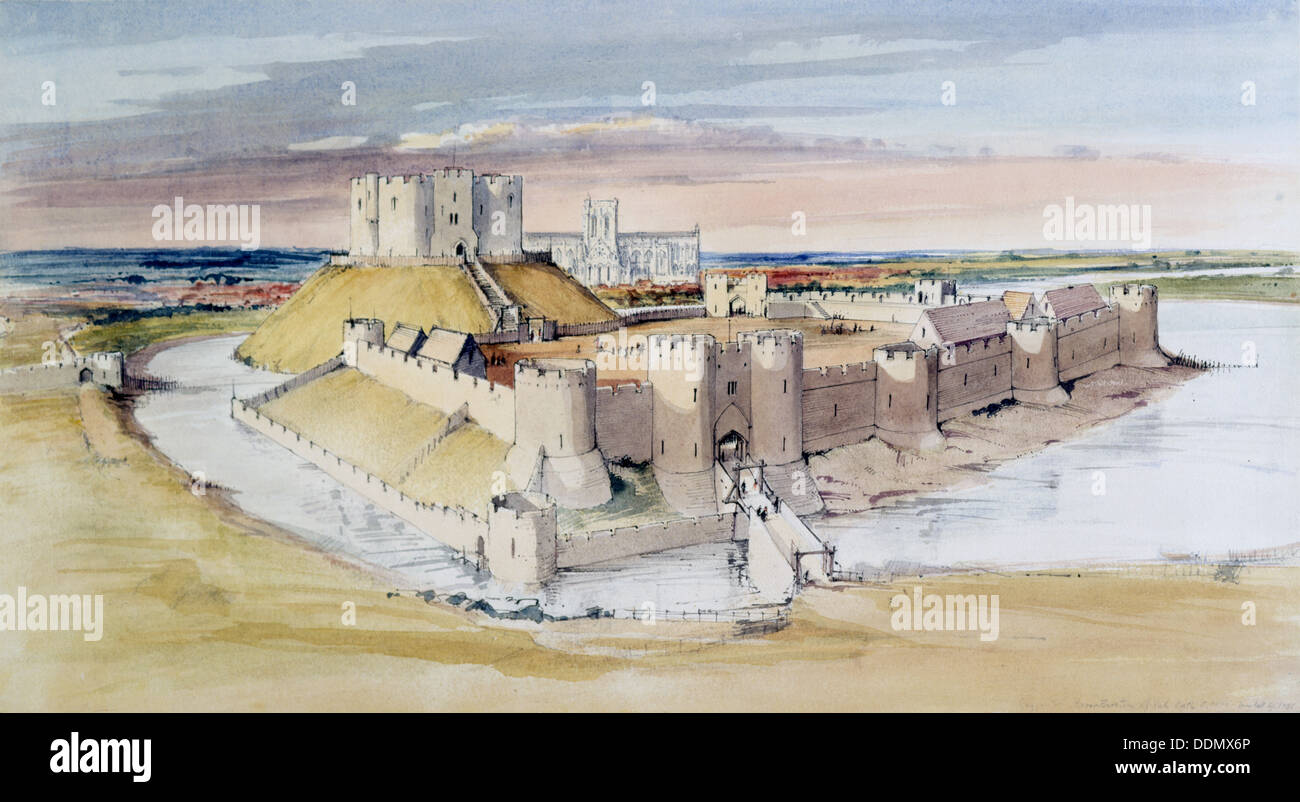 Illustration des York Castle, North Yorkshire, als es hätte im späten 13. Jahrhundert, 1985. Künstler: Blaschke Stockfoto