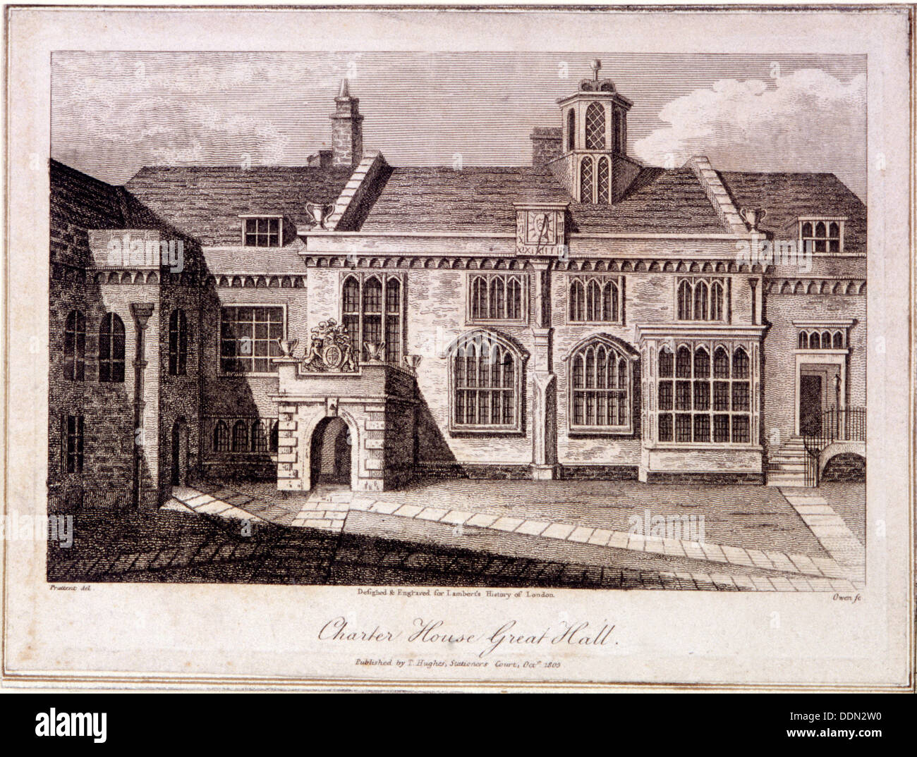 Die große Halle im Charterhouse, Finsbury, London, 1805. Künstler: Samuel Owen Stockfoto