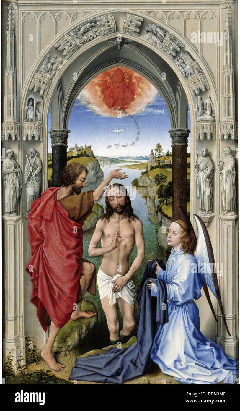 Die Taufe Christi (The Altar des Heiligen Johannes, Mitte), ca 1455. Künstler: Van Weyden, Rogier, der (ca. 1399-1464) Stockfoto