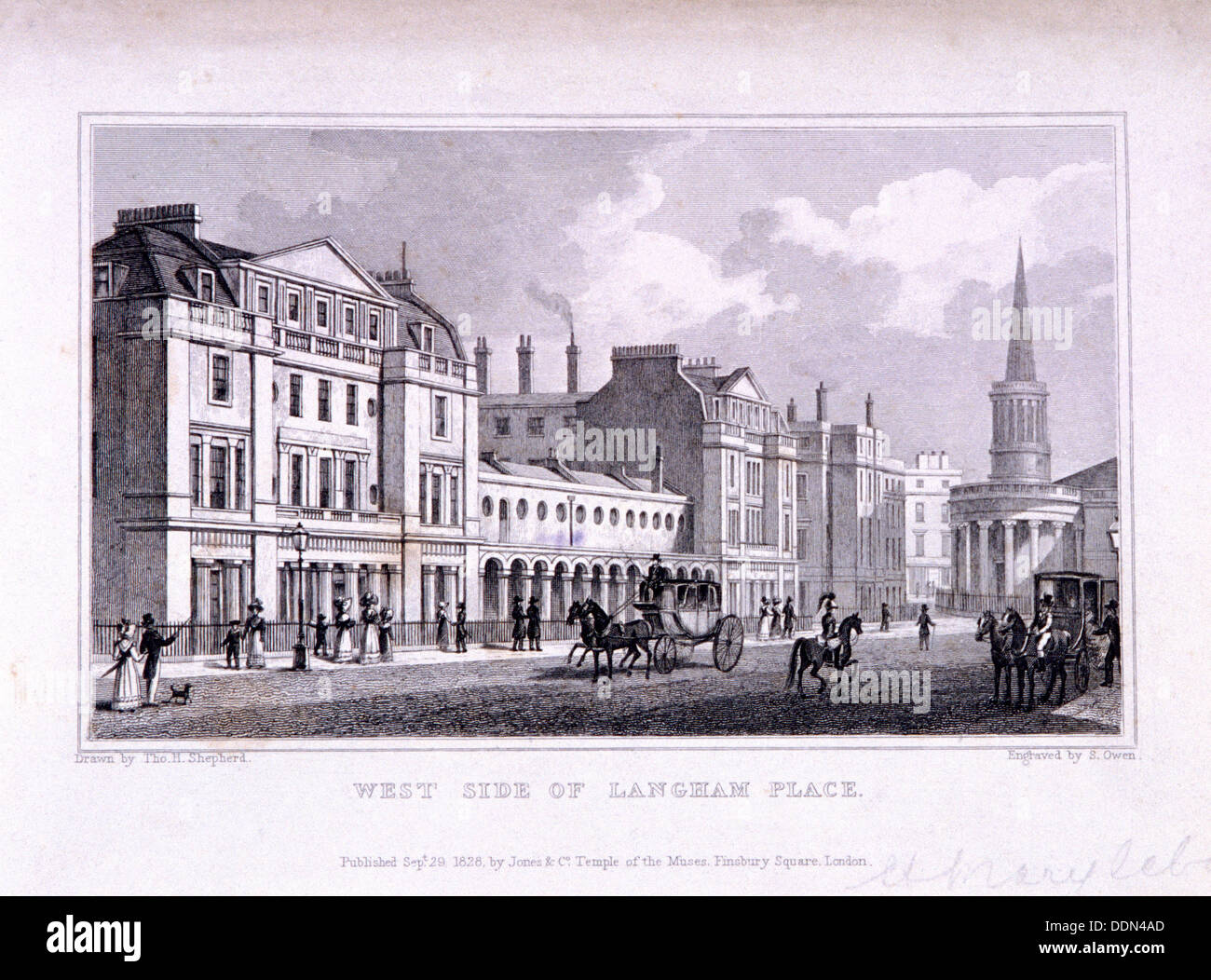 Langham Place, Marylebone, London, 1828. Künstler: Samuel Owen Stockfoto