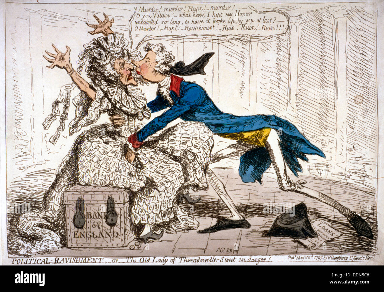"Politische Entzücken oder Old Lady of Threadneedle Street in Gefahr!", 1797. Künstler: James Gillray Stockfoto