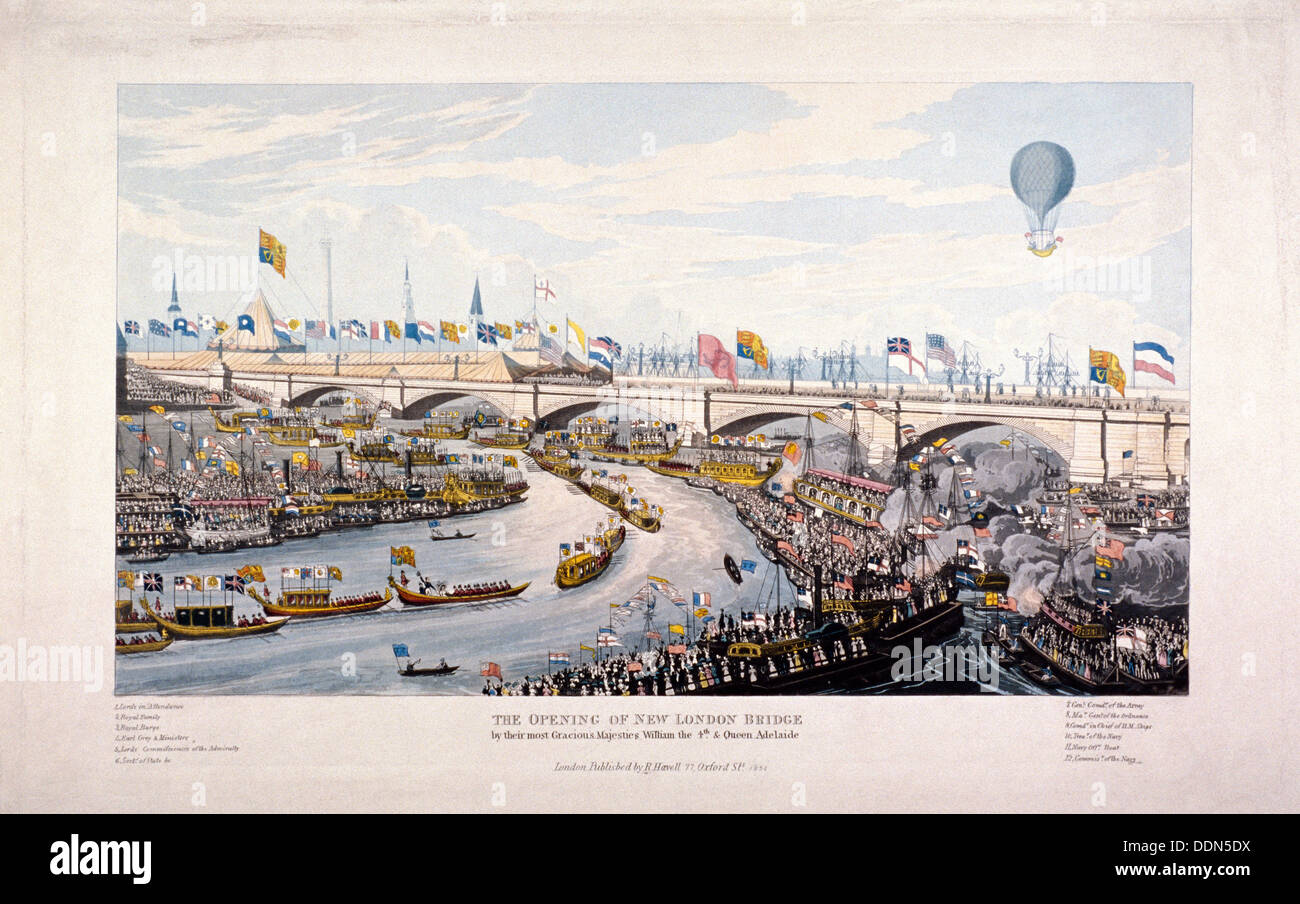 Eröffnung der London Bridge (neu), London, 1831. Künstler: Anon Stockfoto