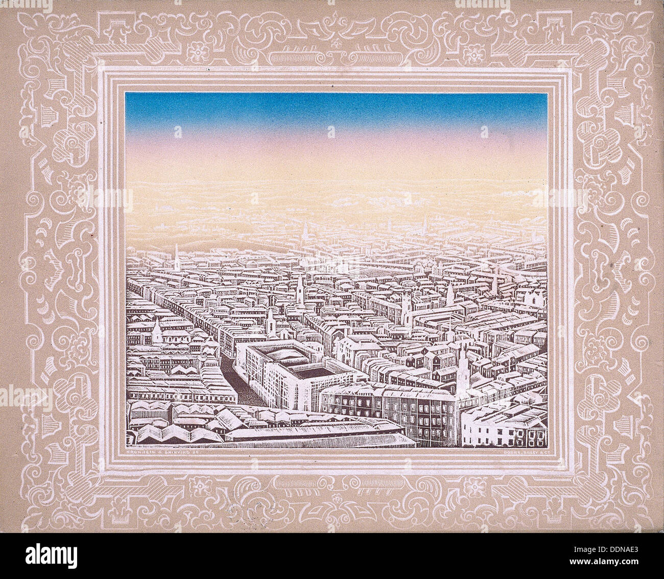 Luftaufnahme von London mit dekorativen Rahmen, c1845. Künstler: Kronheim & Co Stockfoto