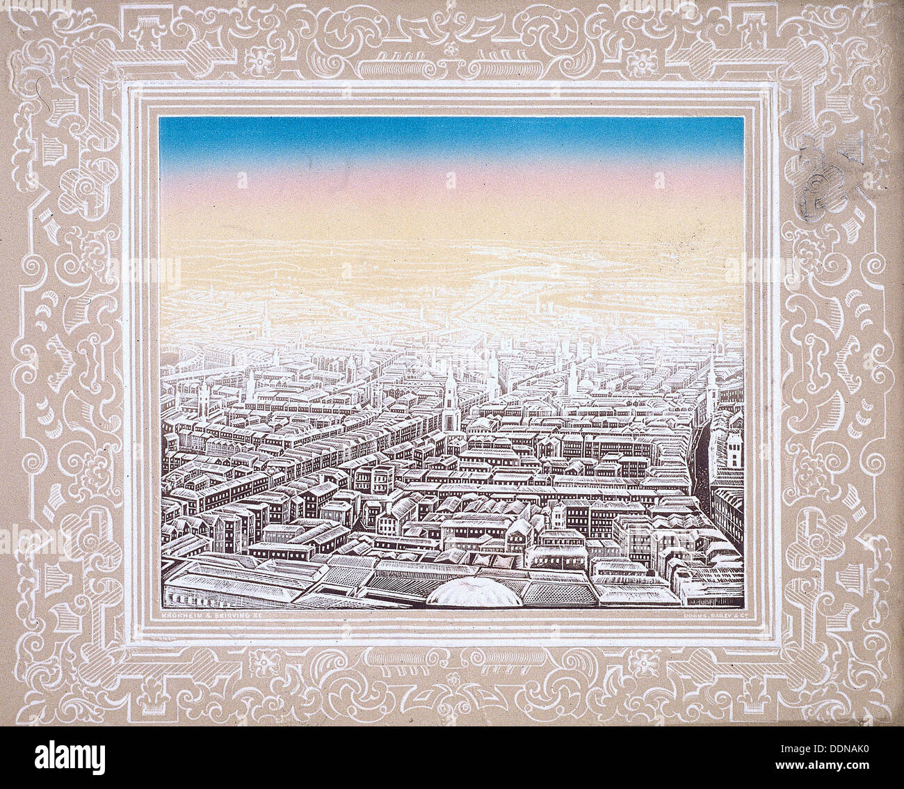 Luftaufnahme von London in eine dekorative Bordüre, c1845 gerahmt. Künstler: Kronheim & Co Stockfoto
