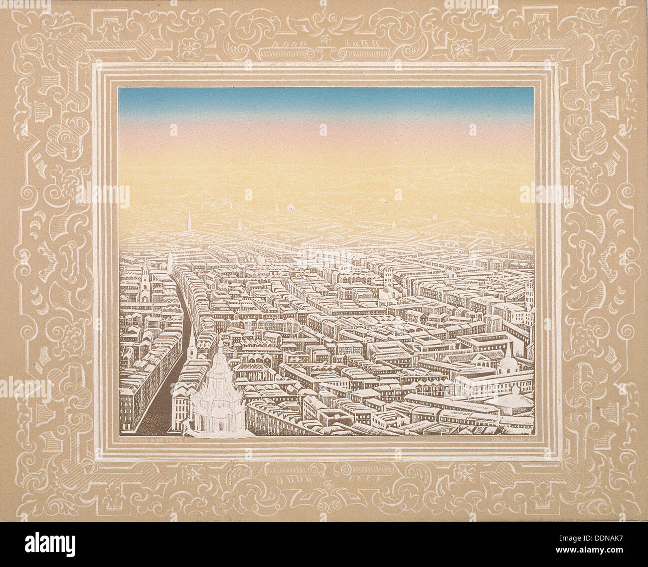 Luftaufnahme von London in eine dekorative Bordüre, c1845 gerahmt. Künstler: Kronheim & Co Stockfoto