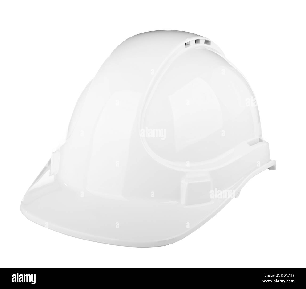 Schutzhelm auf Baustelle in weiß auf weiß isoliert verwendet Stockfoto