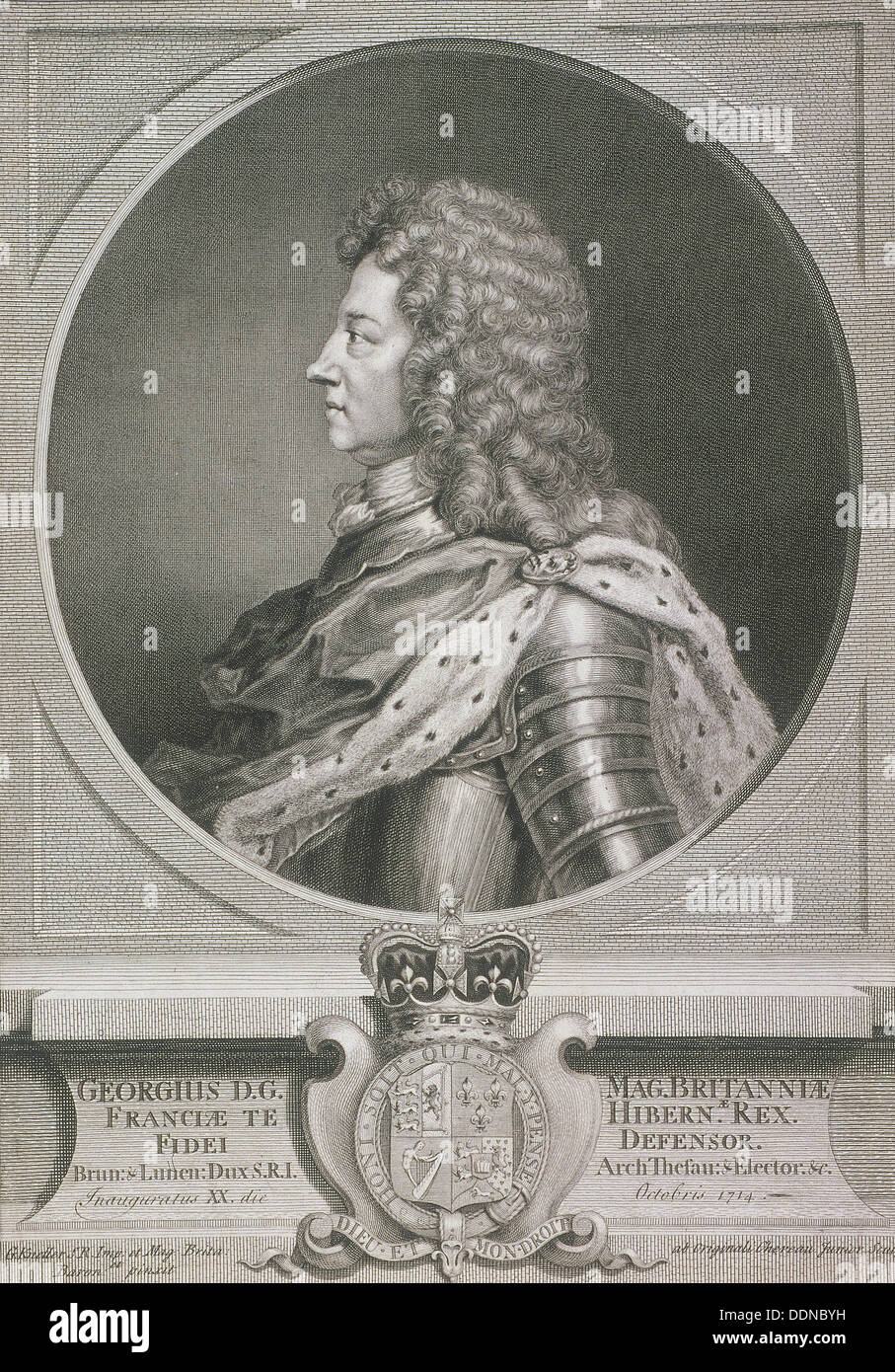 Ovales Porträt von George i., König von Großbritannien, c1700. Künstler: J Chereau Stockfoto