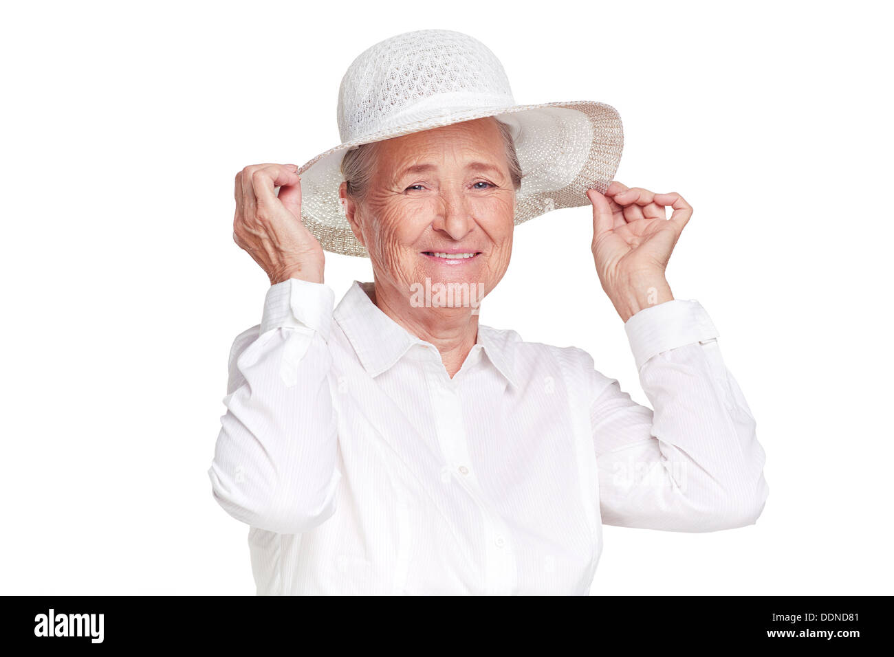Porträt von älteren Weibchen in Hut Blick in die Kamera Stockfoto