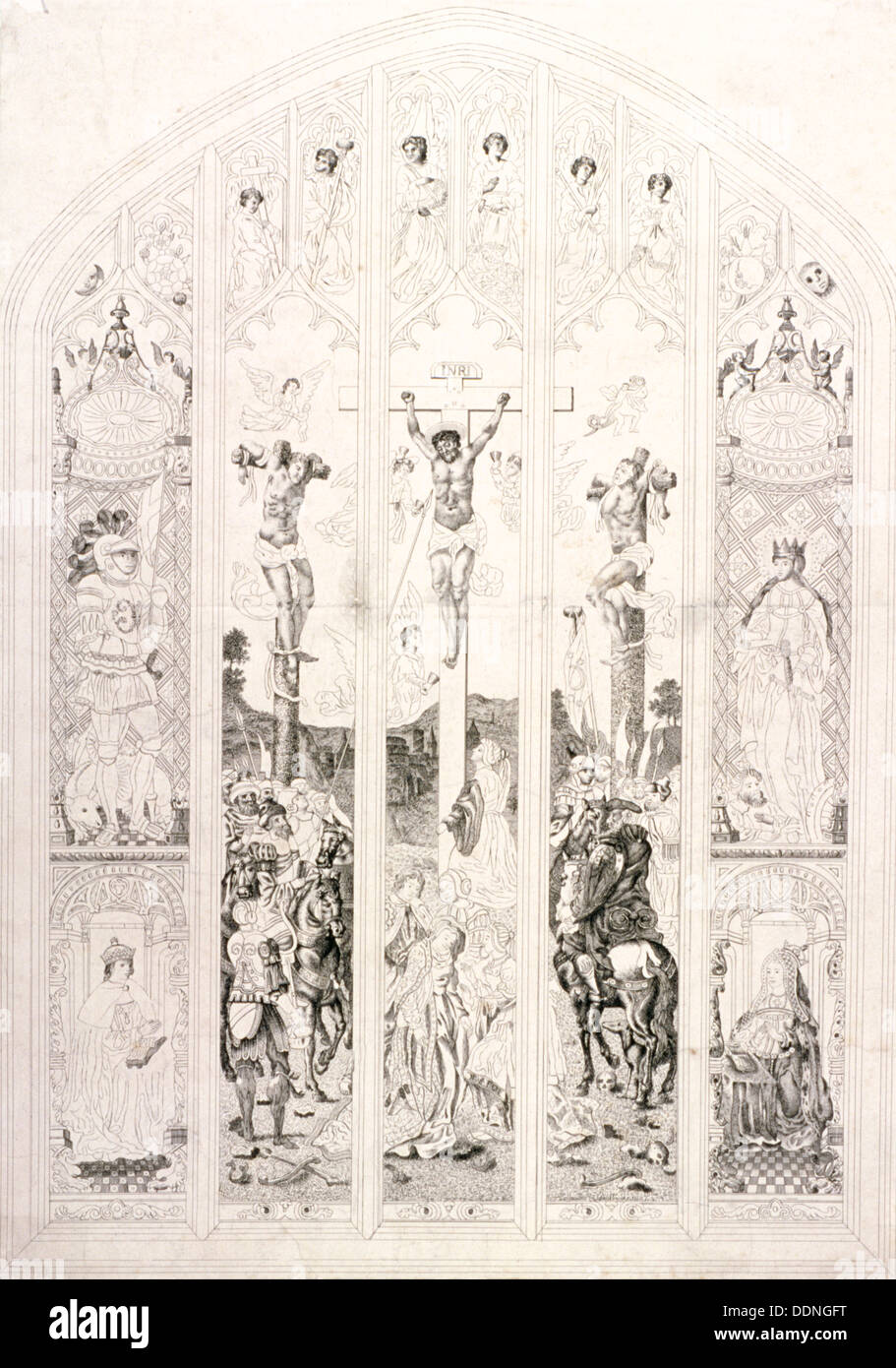 Ostfenster in St. Margaret, Westminster, Darstellung der Kreuzigung, London, 1787. Künstler: John Wright Stockfoto
