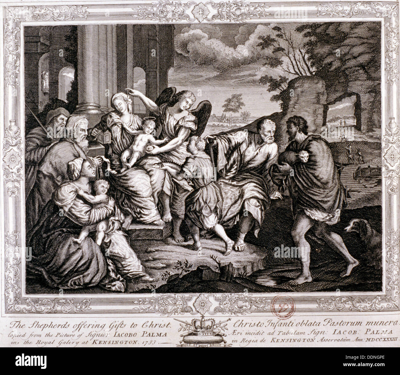 Die Hirten bietet Geschenke für Christus, 1733. Künstler: Jacopo Palma Stockfoto