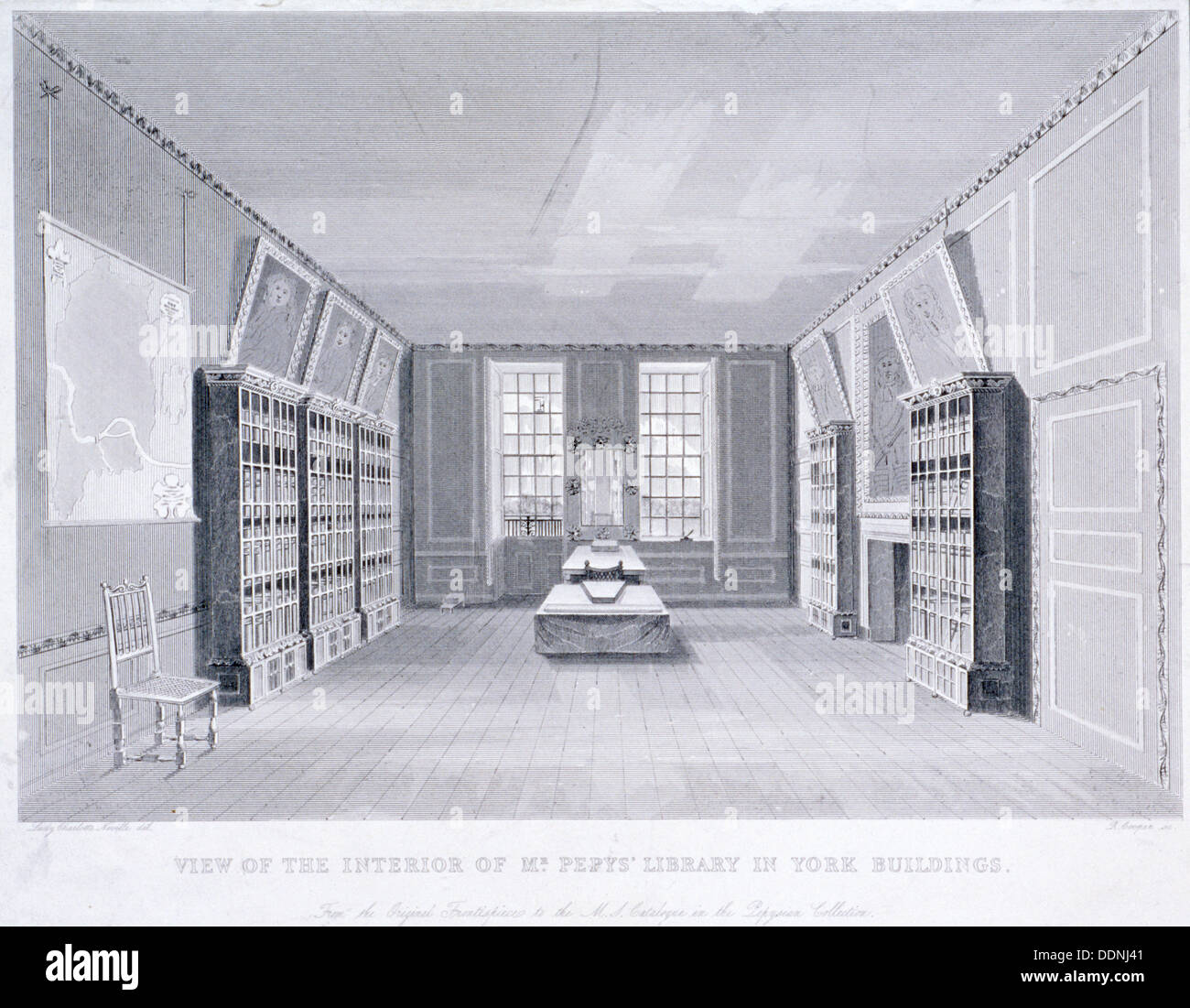 Innenansicht der Herr Pepys Library in York Gebäude, Westminster, London, c1670. Künstler: R Cooper Stockfoto