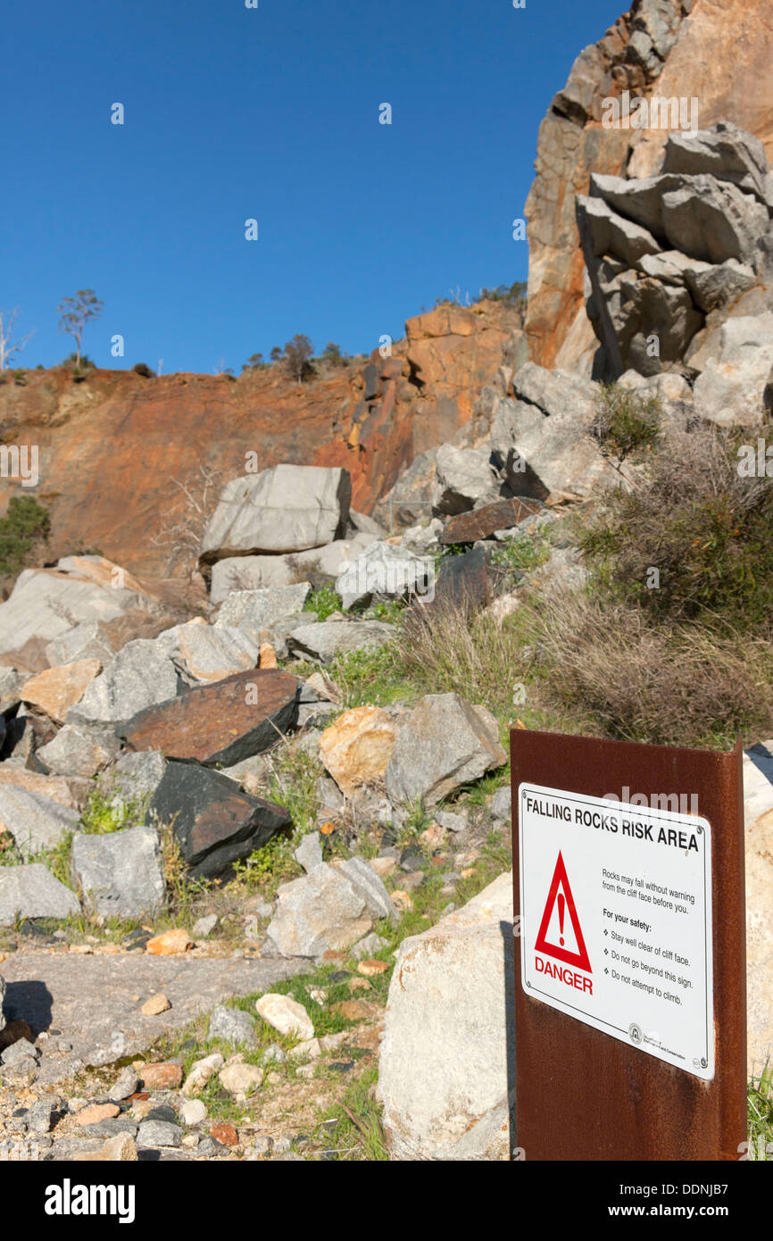 Fallende Felsen Warnschild, Western Australia Stockfoto