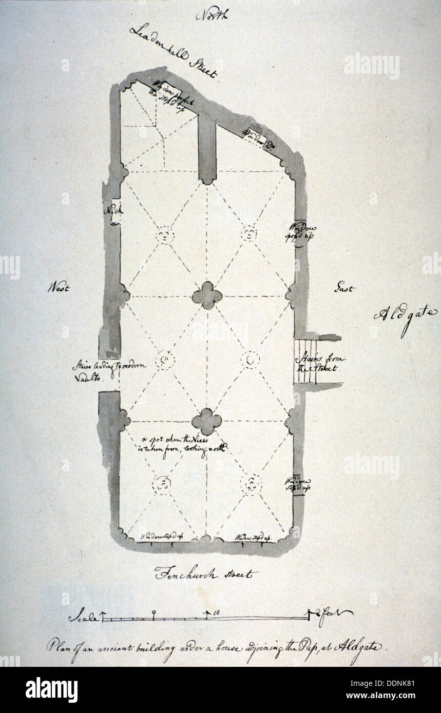 Plan der Gewölbe im St. Michaels Krypta, Aldgate, London, 1784. Künstler: John Carter Stockfoto
