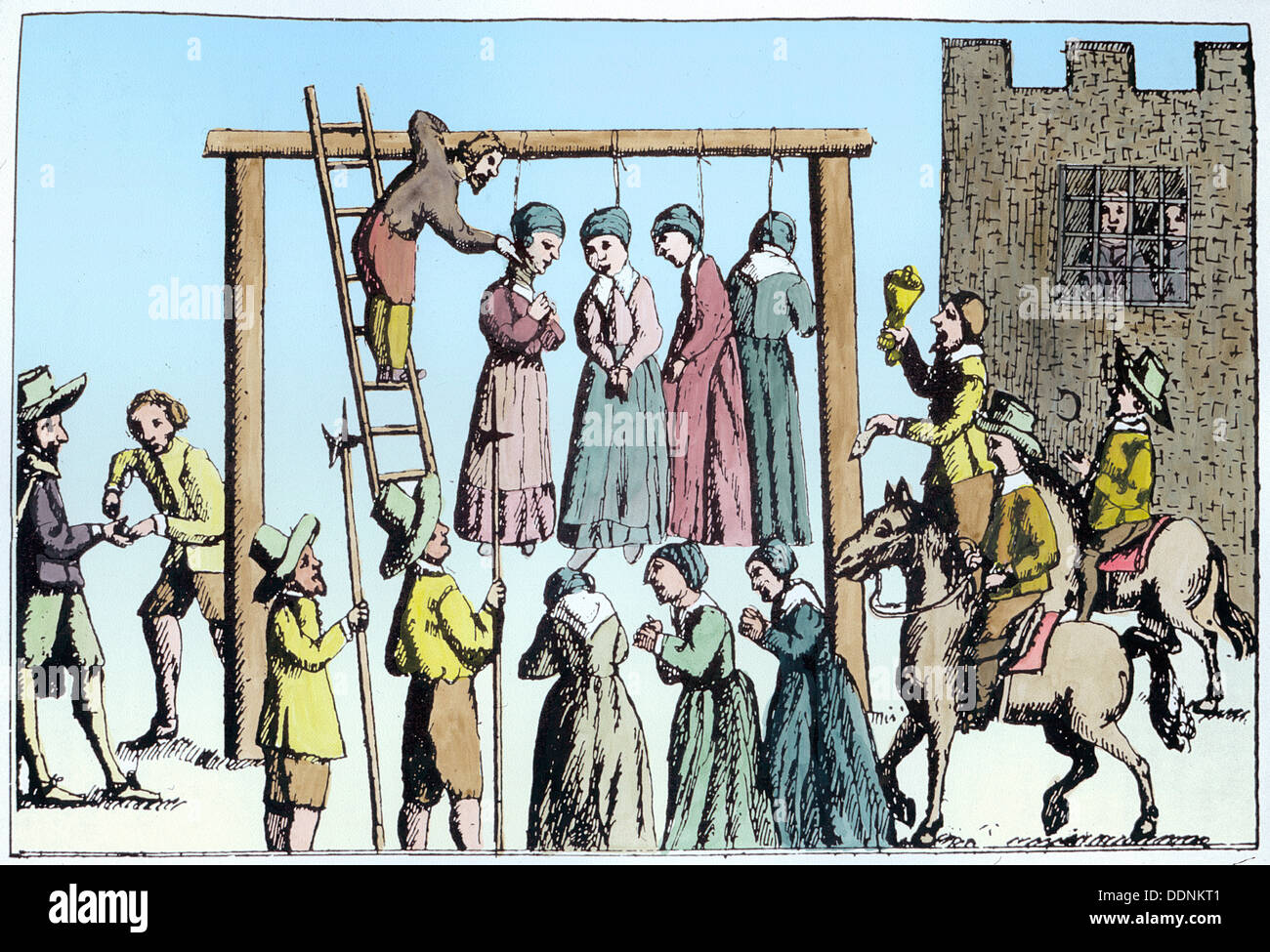 Eine Hinrichtung der Hexen in England, 17. Jahrhundert. Künstler: unbekannt Stockfoto