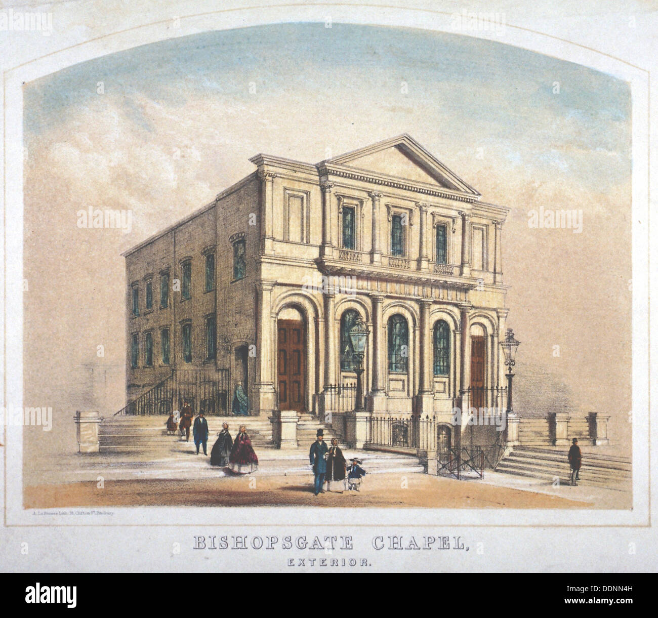 Ansicht der Bishopsgate Congregational Chapel, Bishopsgate, City of London, 1855. Künstler: Anon Stockfoto