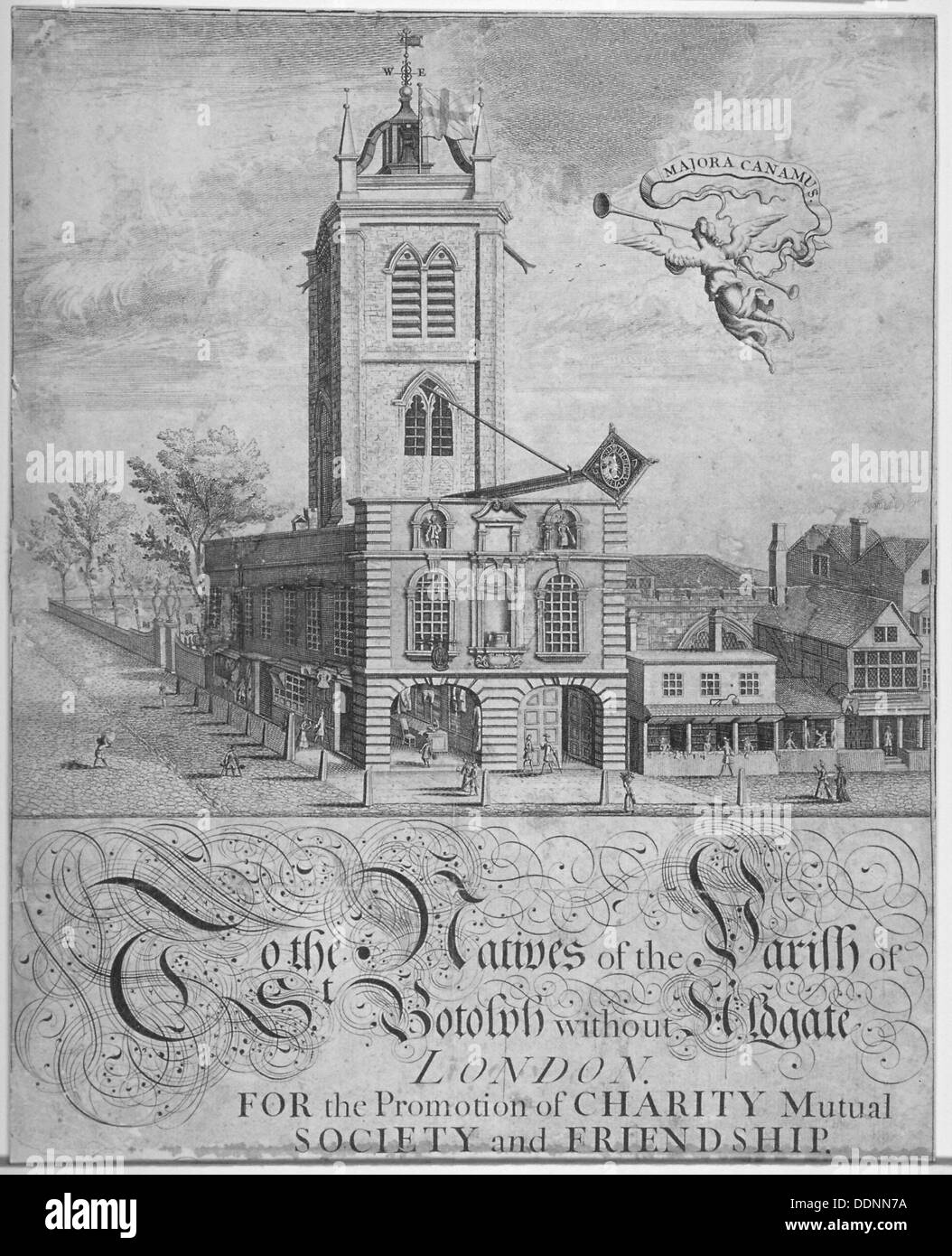 Kirche St Botolph, Aldgate, City of London, 1750. Künstler: Anon Stockfoto