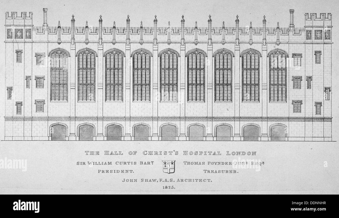 Höhe der Halle Christ Hospital, City of London, 1825. Künstler: Anon Stockfoto