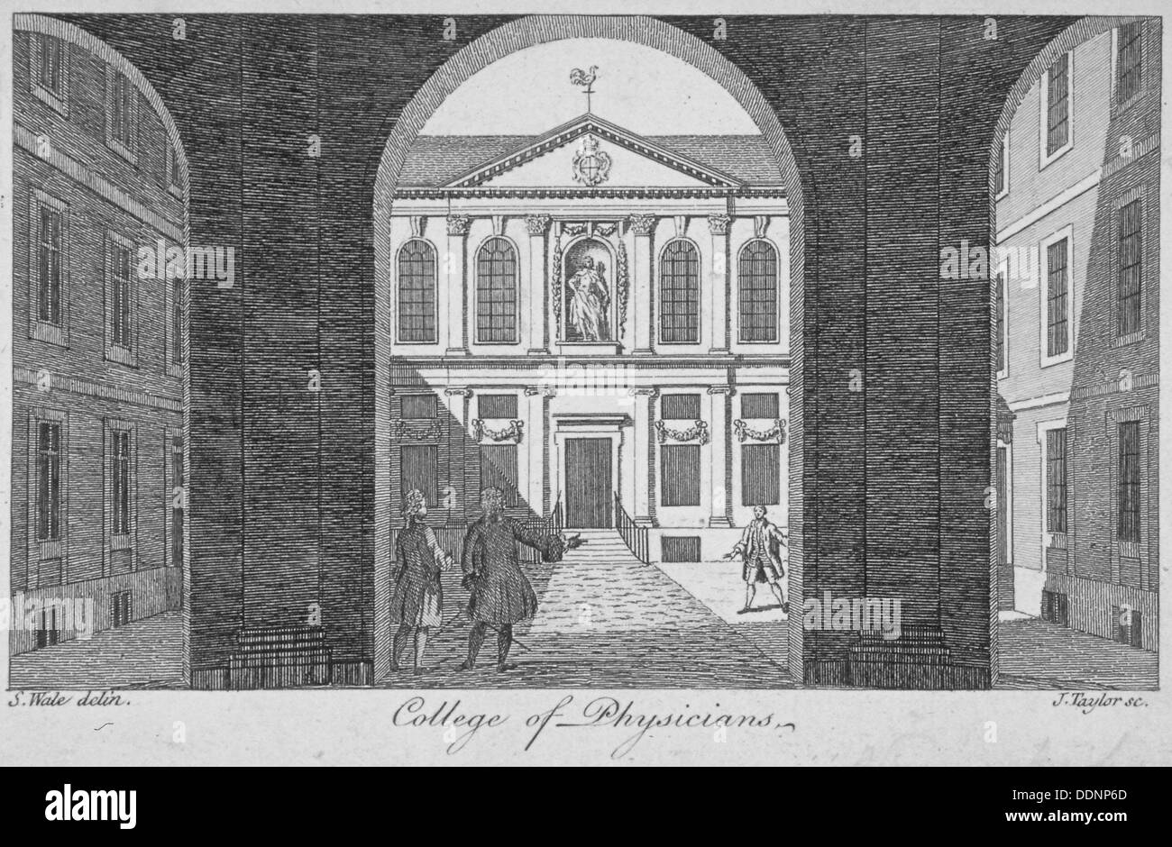 Blick durch das Tor des Royal College of Physicians, City of London 1760. Künstler: James Taylor Stockfoto