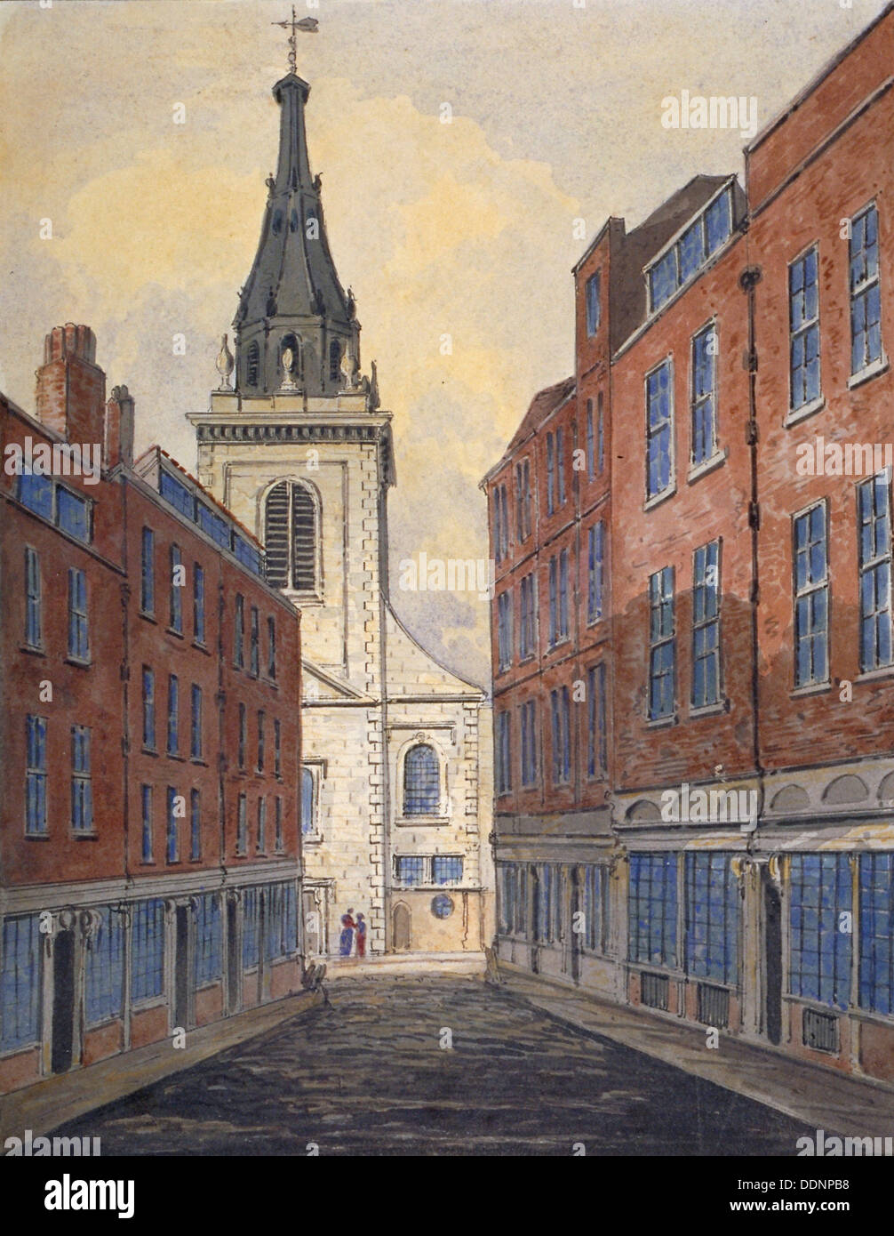 Kirche St. Edmund König von Clement Lane, City of London 1820 betrachtet. Künstler: Anon Stockfoto