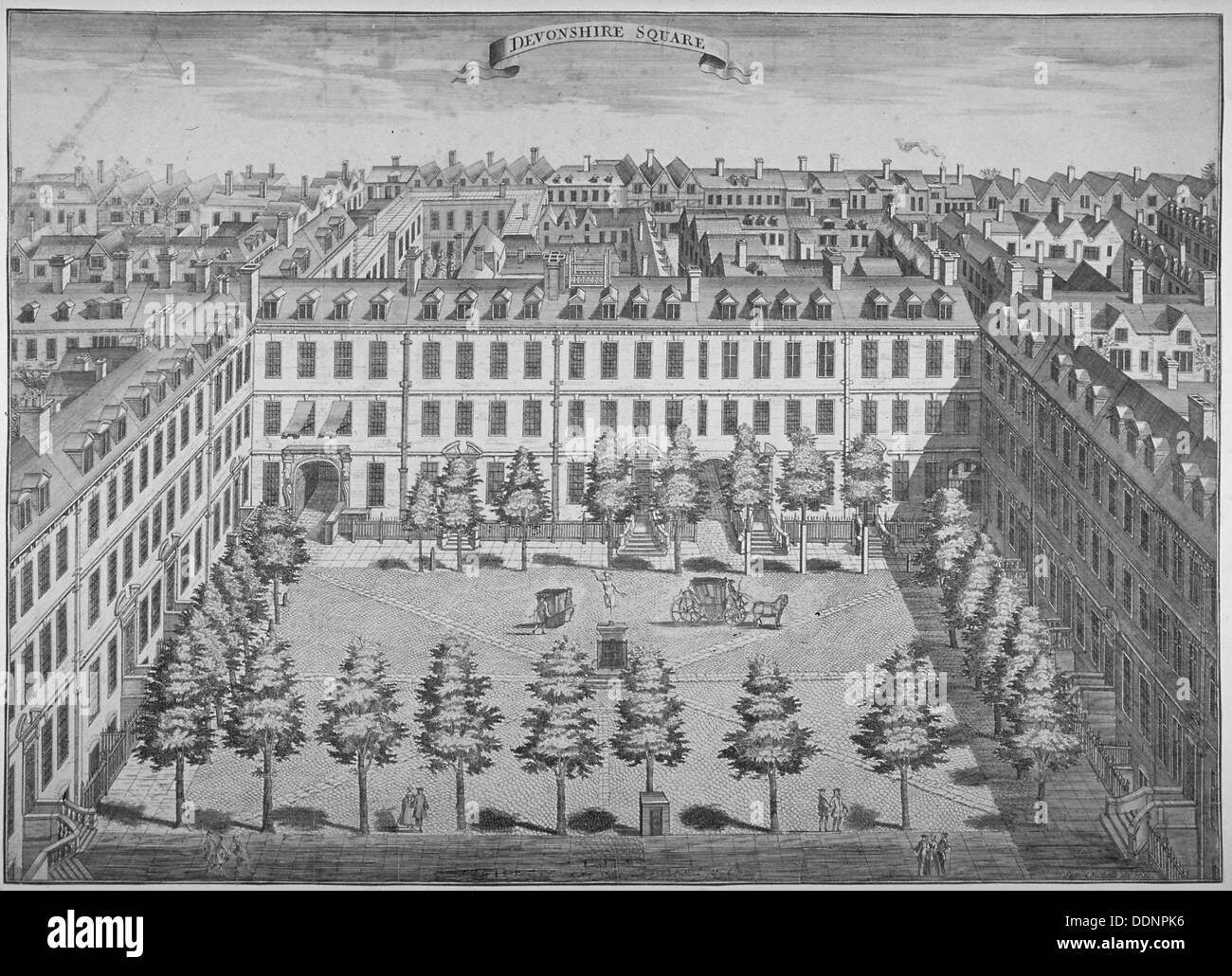 Aus der Vogelperspektive von Devonshire Square, City of London, 1740.                                          Künstler: Sutton Nicholls Stockfoto
