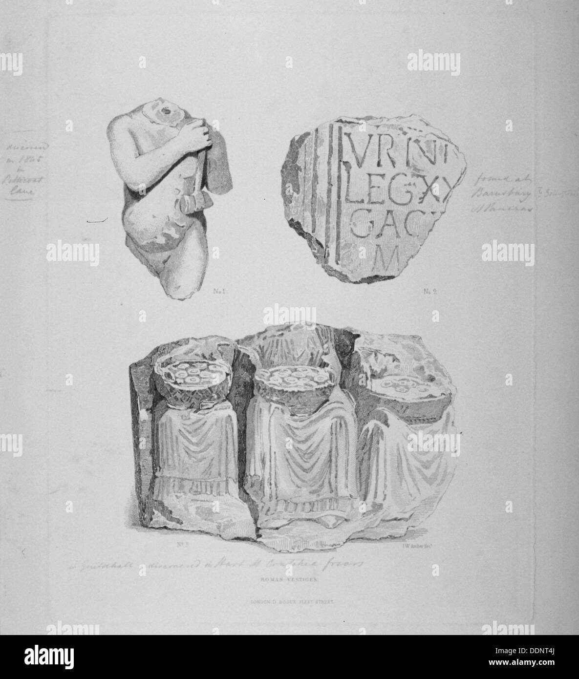 Reste von zwei römische Statuen und eine Inschrift auf Stein, 1850. Künstler: John Wykeham Archer Stockfoto