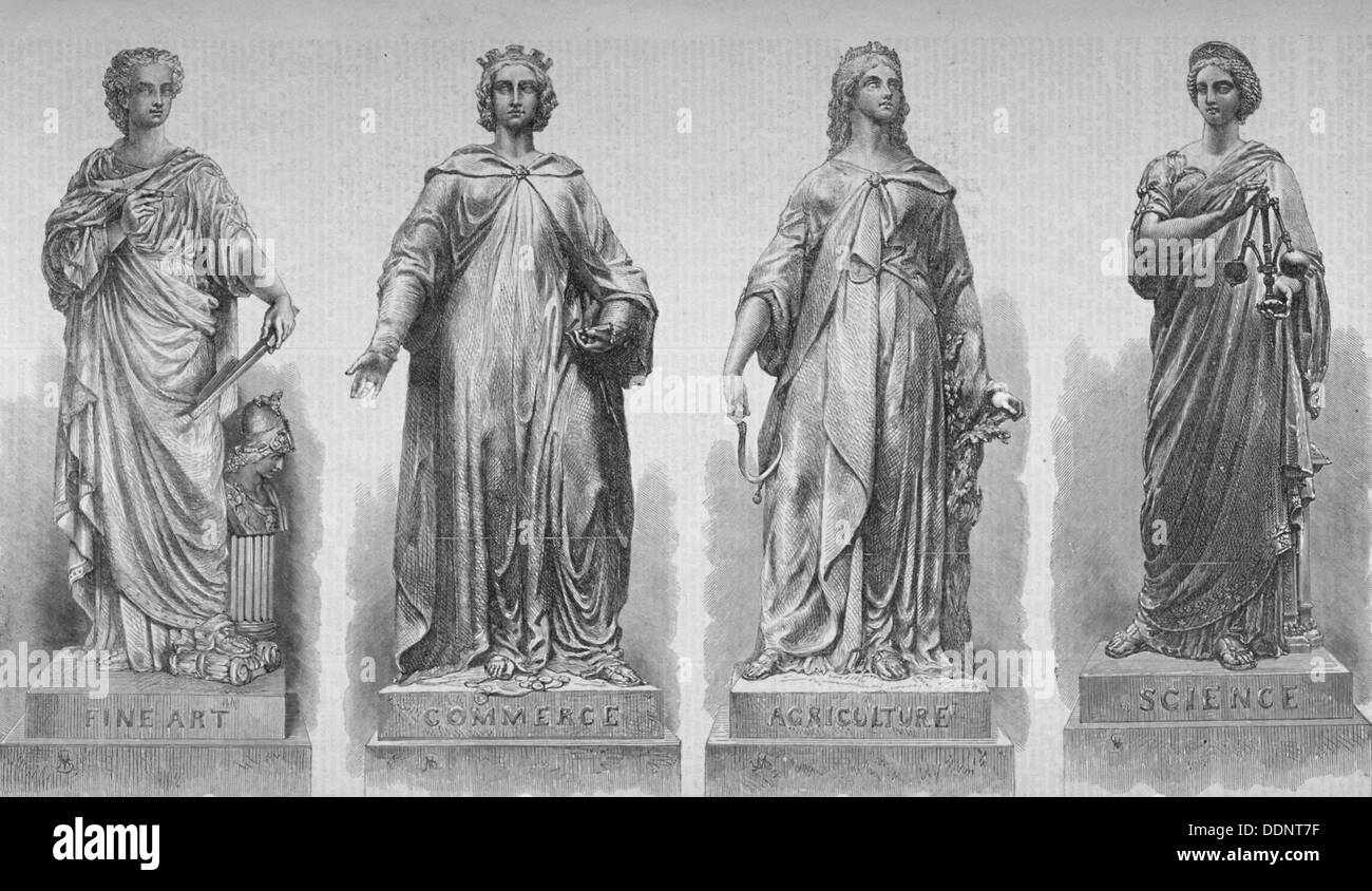Statuen auf Holborn Viaduct, City of London, 1869. Künstler: Anon Stockfoto