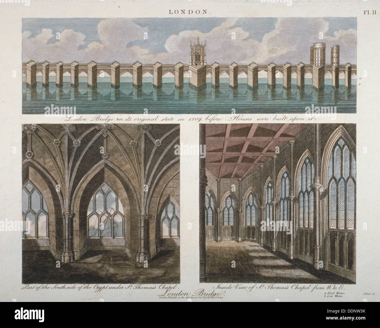 Blick auf die alte London Bridge, 1814. Künstler: John Pass Stockfoto