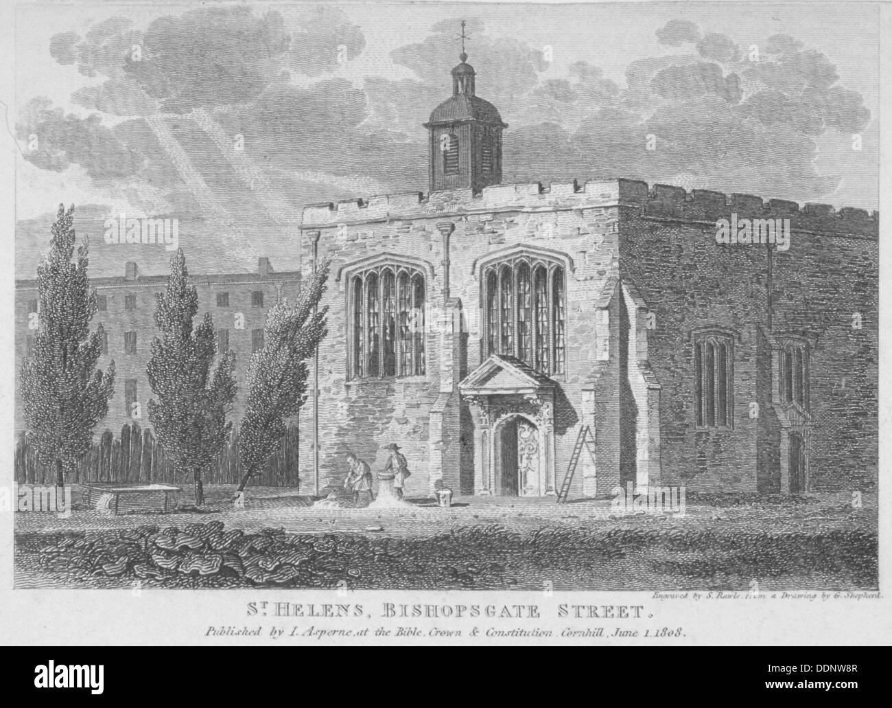 Kirche von St. Helena, Bishopsgate, City of London, 1808. Künstler: Samuel Rawle Stockfoto