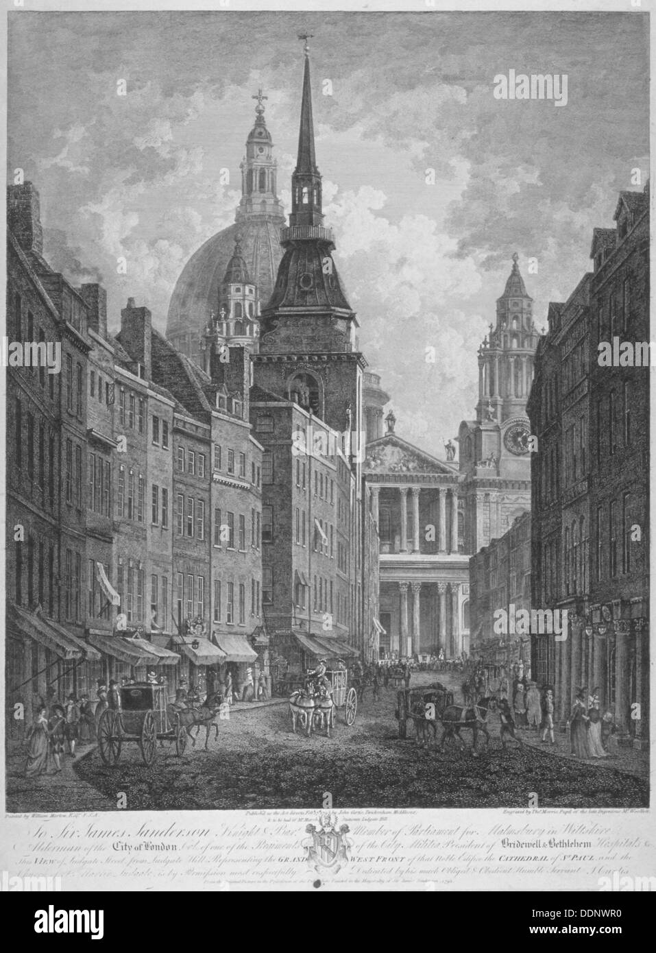 Ludgate Hill, Kirche des Heiligen Martin in Ludgate und St Pauls Cathedral, City of London, 1795. Künstler: Thomas Malton II Stockfoto