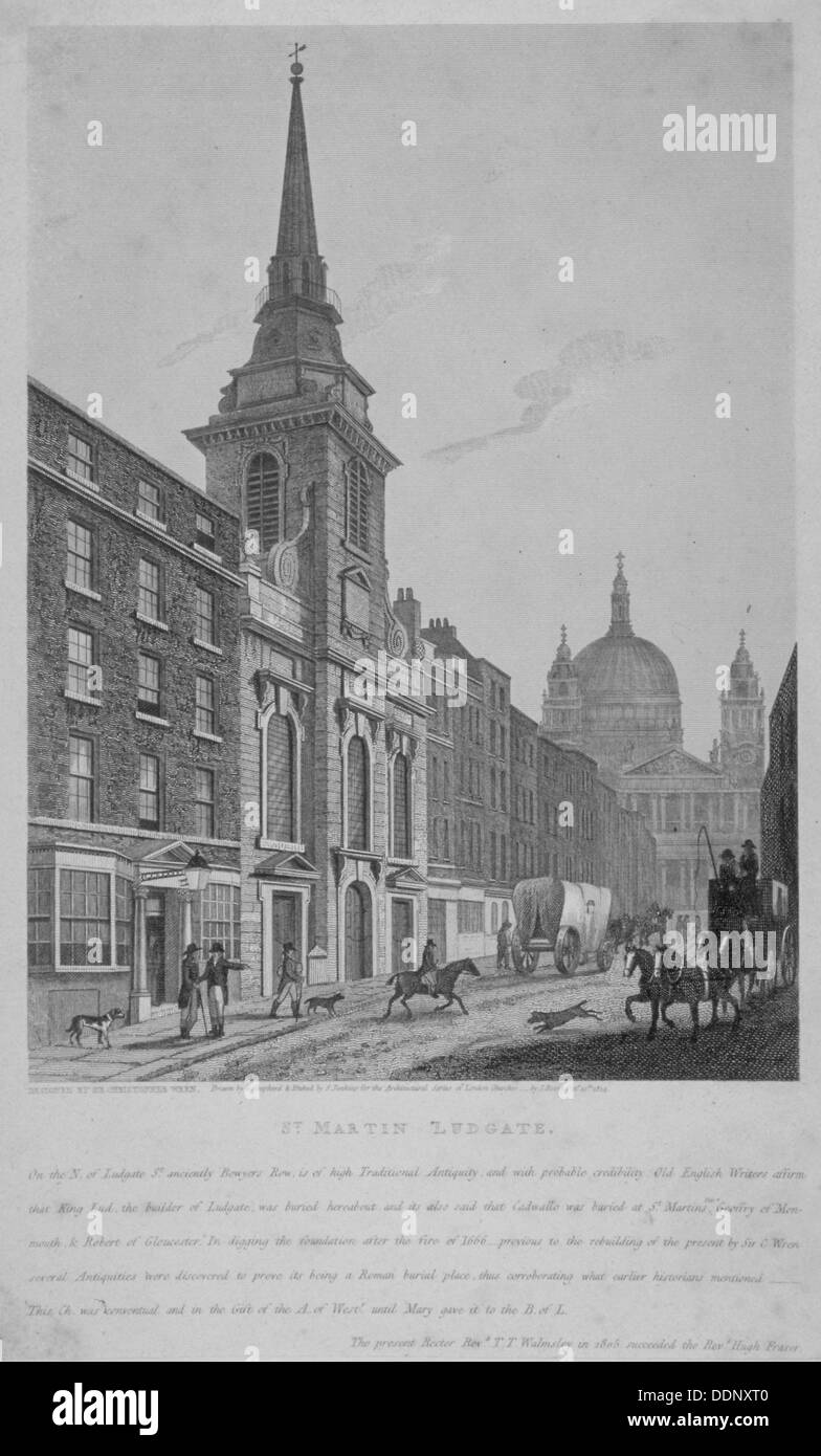 Kirche St. Martin in Ludgate, City of London, 1814. Künstler: S Jenkins Stockfoto