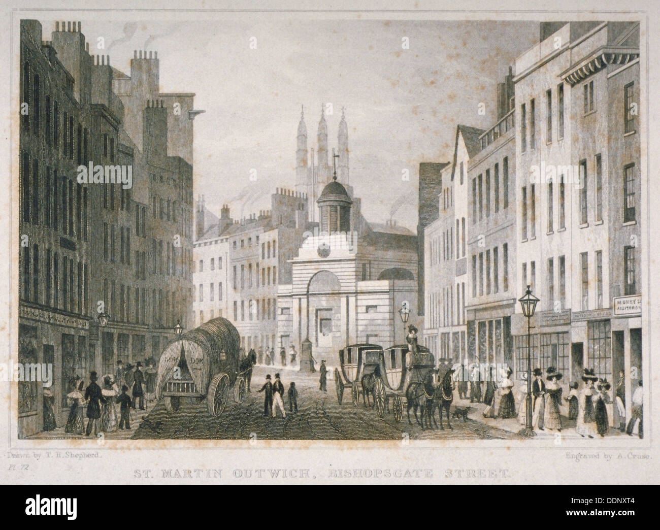 Kirche von St. Martin Outwich von Bishopsgate, City of London, 1830 betrachtet. Künstler: Cruse Stockfoto