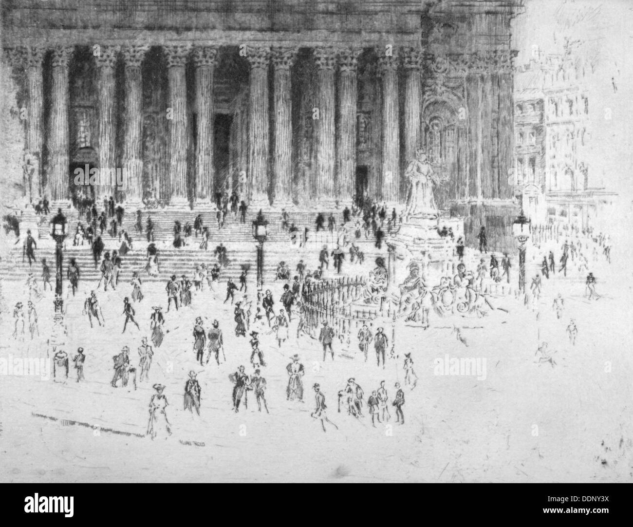 Wenige Schritte vor der Westfassade von St. Pauls Cathedral, City of London, 1900. Künstler: Joseph Pennell Stockfoto