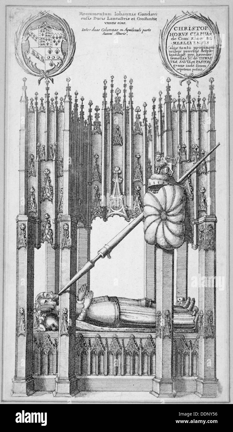 Denkmal von John of Gaunt und Konstanz von Kastilien, alte St. Pauls Cathedral City of London, 1656. Künstler: Wenzel Hollar Stockfoto