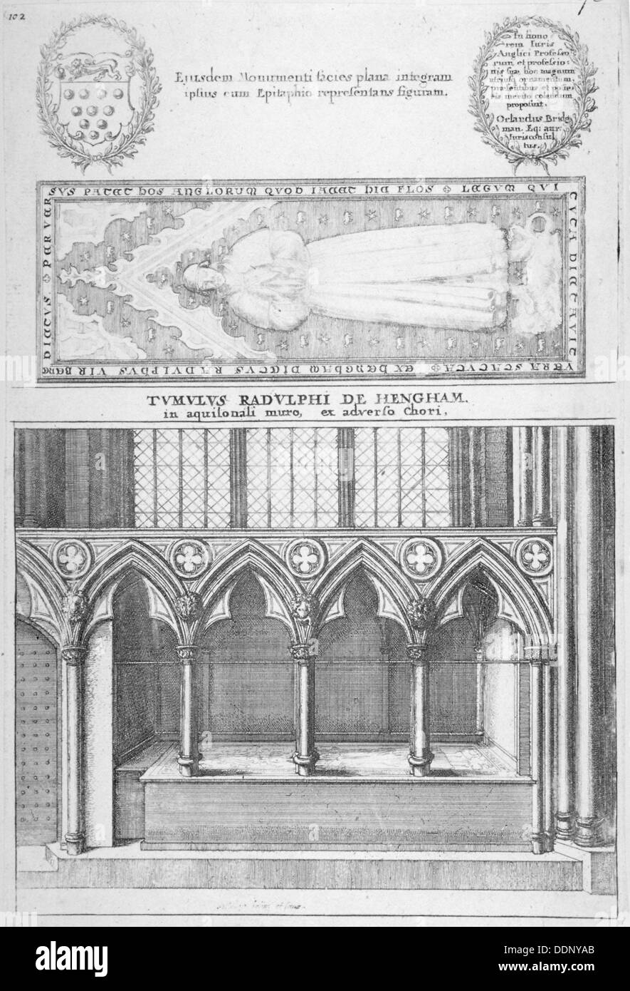 Grab von Sir Ralph de Hengham in der alten St. Pauls Cathedral, City of London, 1656. Künstler: Wenzel Hollar Stockfoto