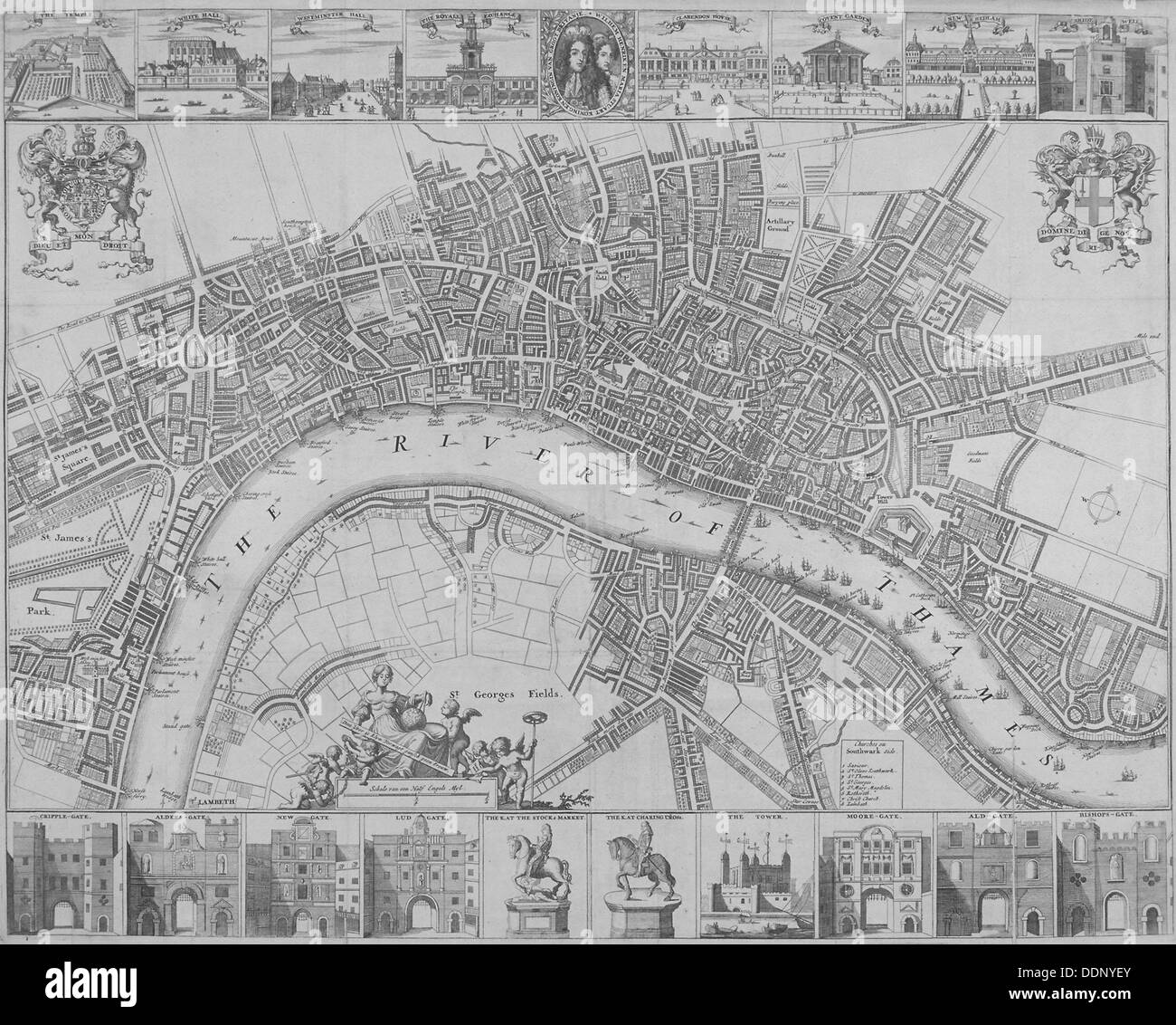 Karte der Städte von London und Westminster und Southwark, 1690. Künstler: Anon Stockfoto