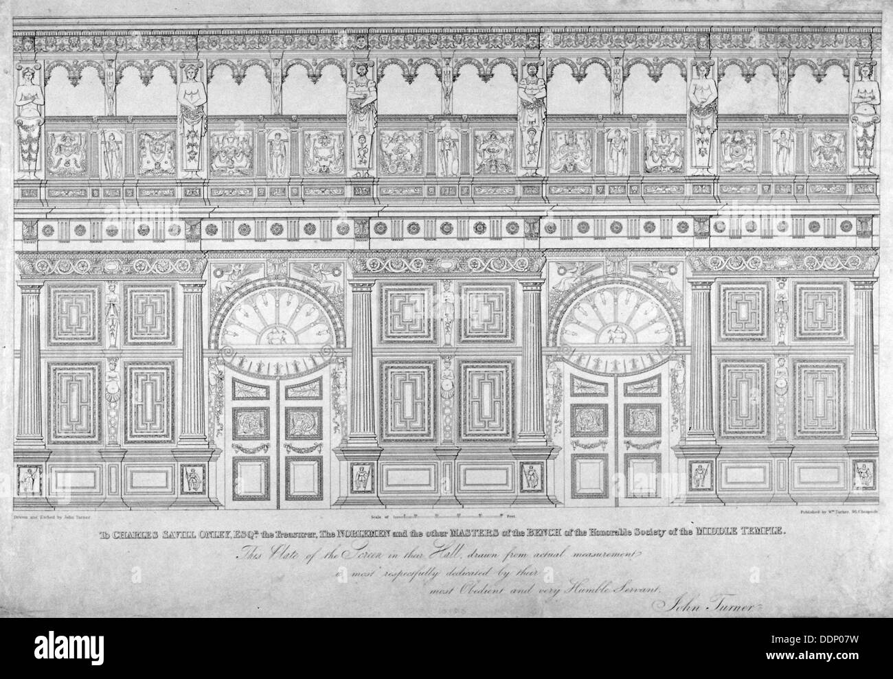 Elizabethan Eiche Bildschirm, Middle Temple Hall, City of London, 1828.                                    Künstler: John Turner Stockfoto