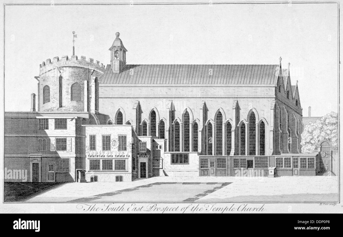 Süd-Ost-Ansicht der Temple Church, City of London, 1737.                                              Künstler: Benjamin Cole Stockfoto