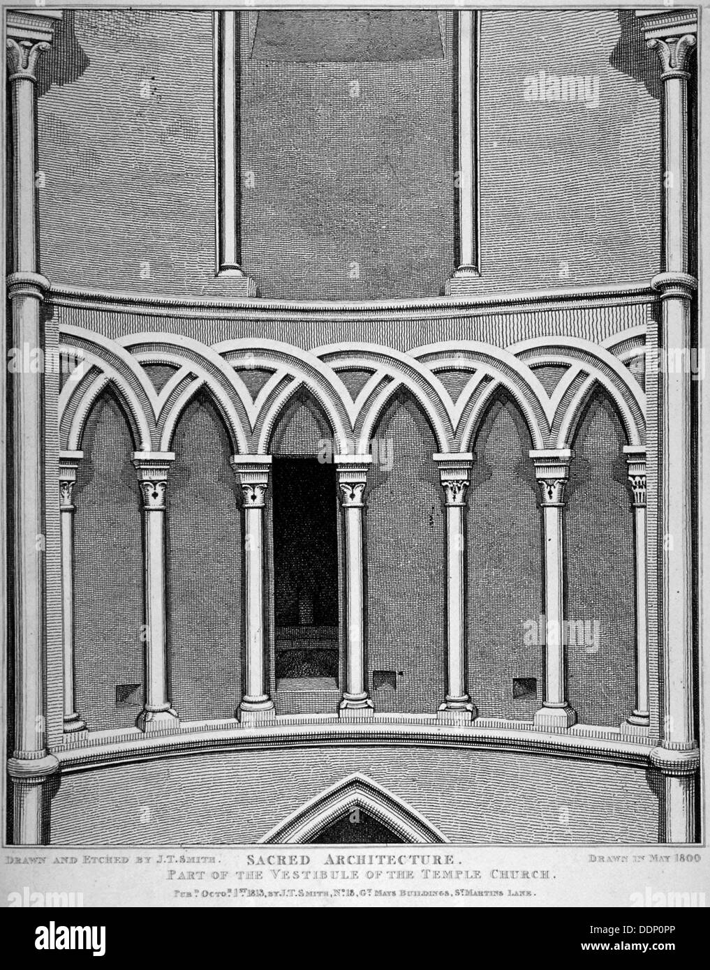 Das Vestibül des Temple Church, City of London 1812 teil.                                    Künstler: John Thomas Smith Stockfoto
