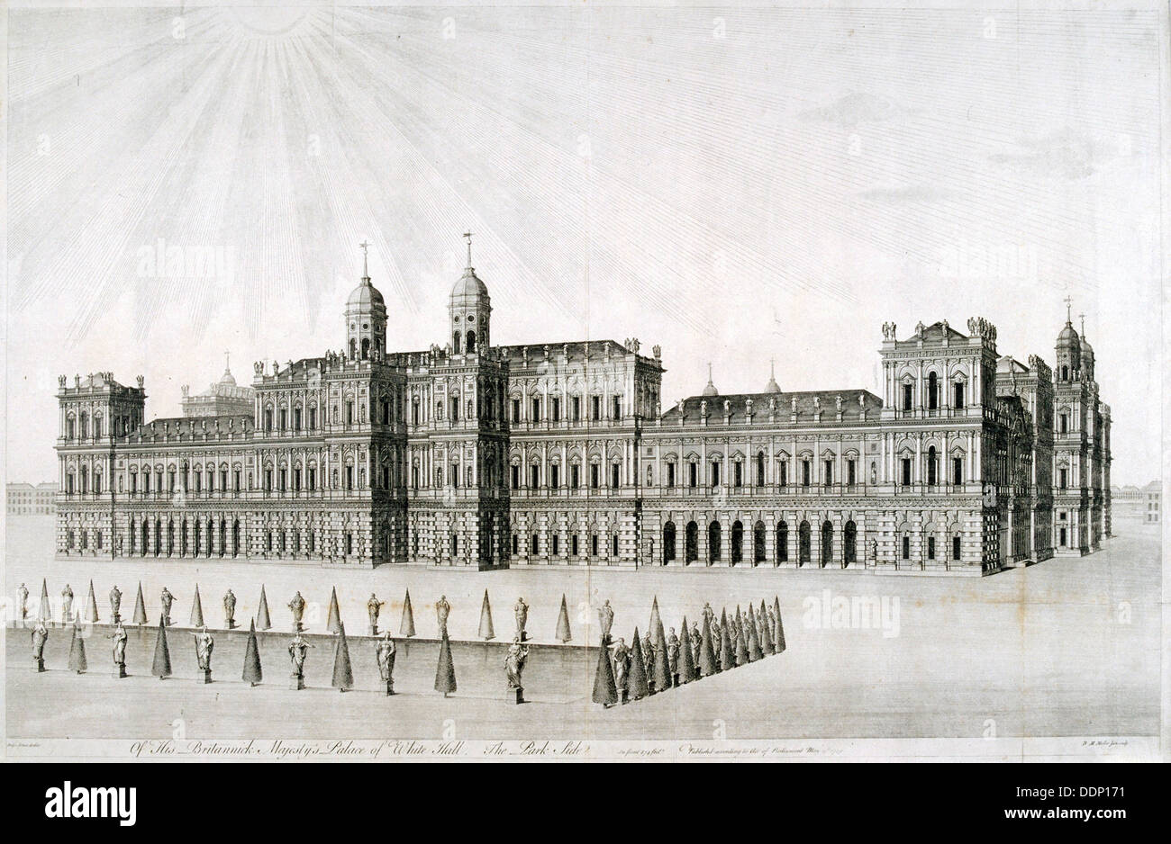Inigo Jones bestimmt Whitehall Palace, London, 1749. Künstler: DM Müller Stockfoto