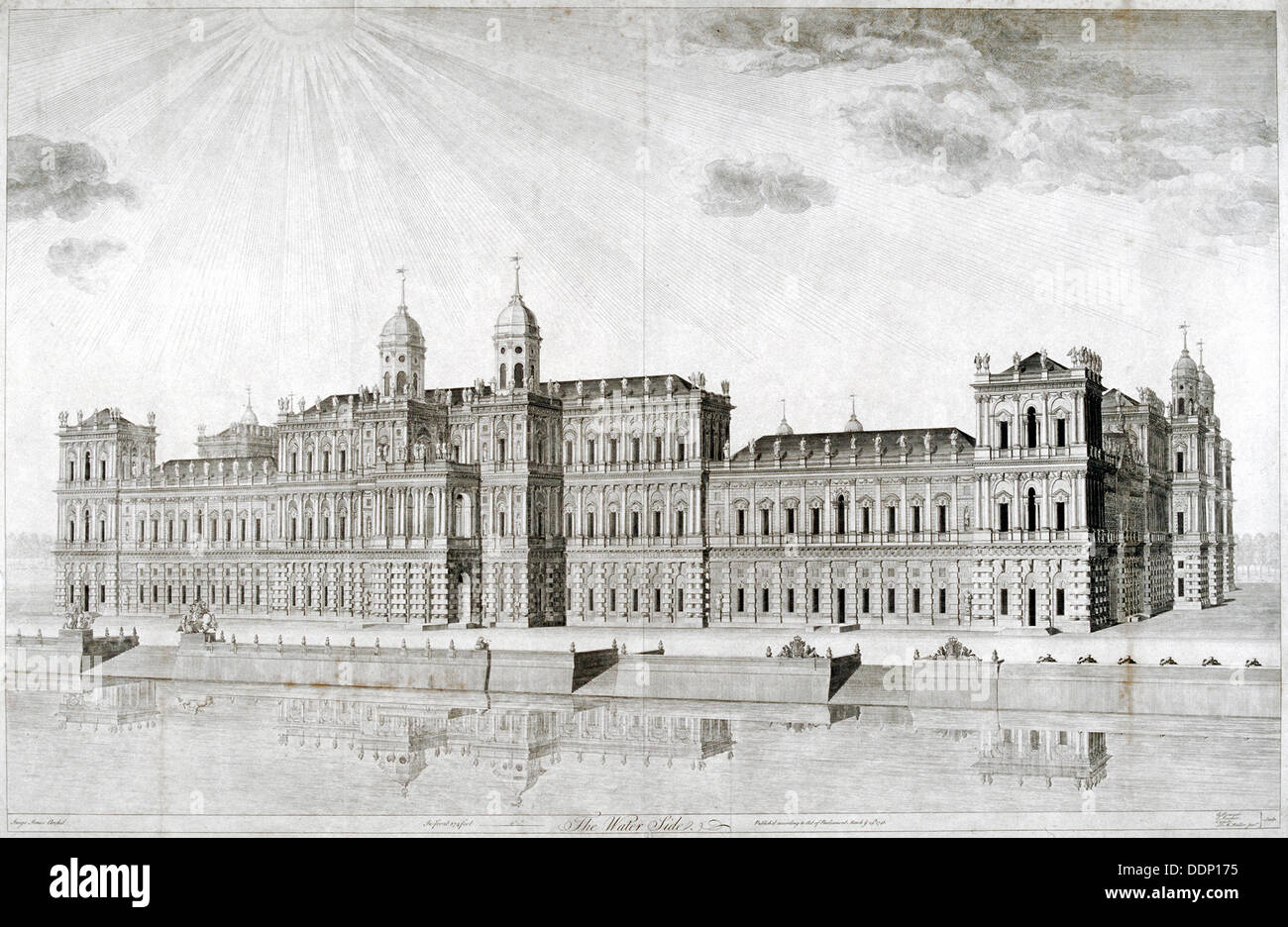 Inigo Jones bestimmt Whitehall Palace, London, 1748. Künstler: DM Müller Stockfoto