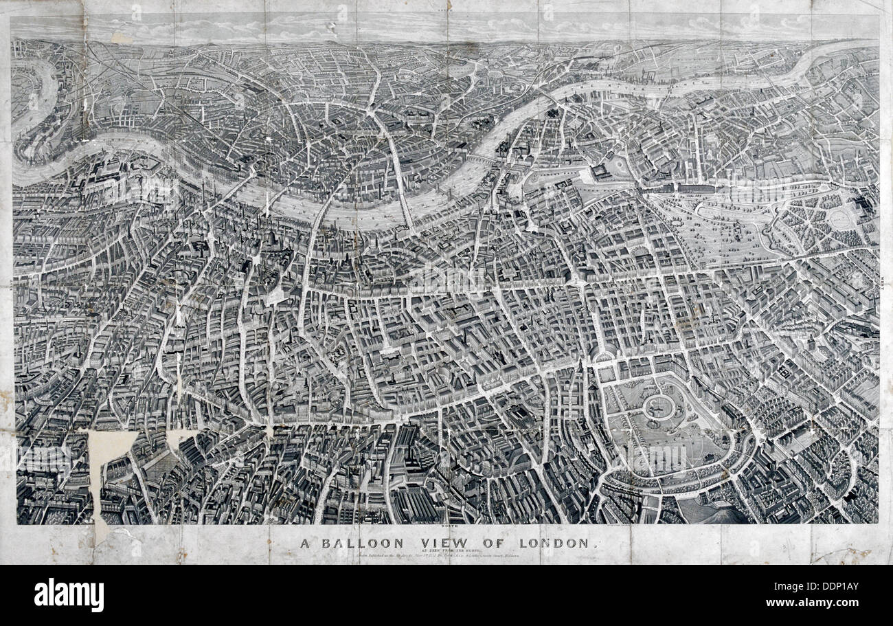 Ansicht von London aus dem Norden wie aus einem Ballon 1851 gesehen. Künstler: Anon Stockfoto