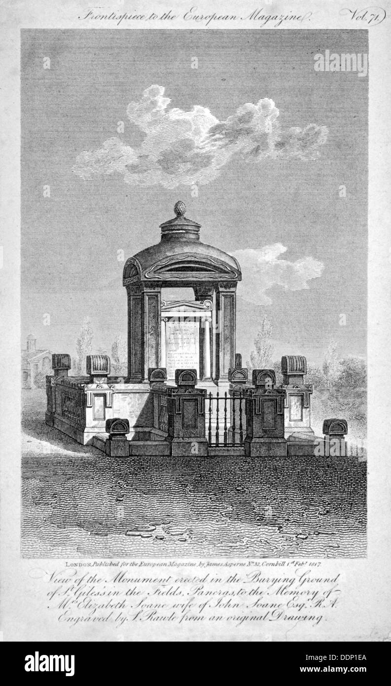 Denkmal auf dem Friedhof der St. Giles in der Felder, Holborn, London, 1817. Künstler: Samuel Rawle Stockfoto