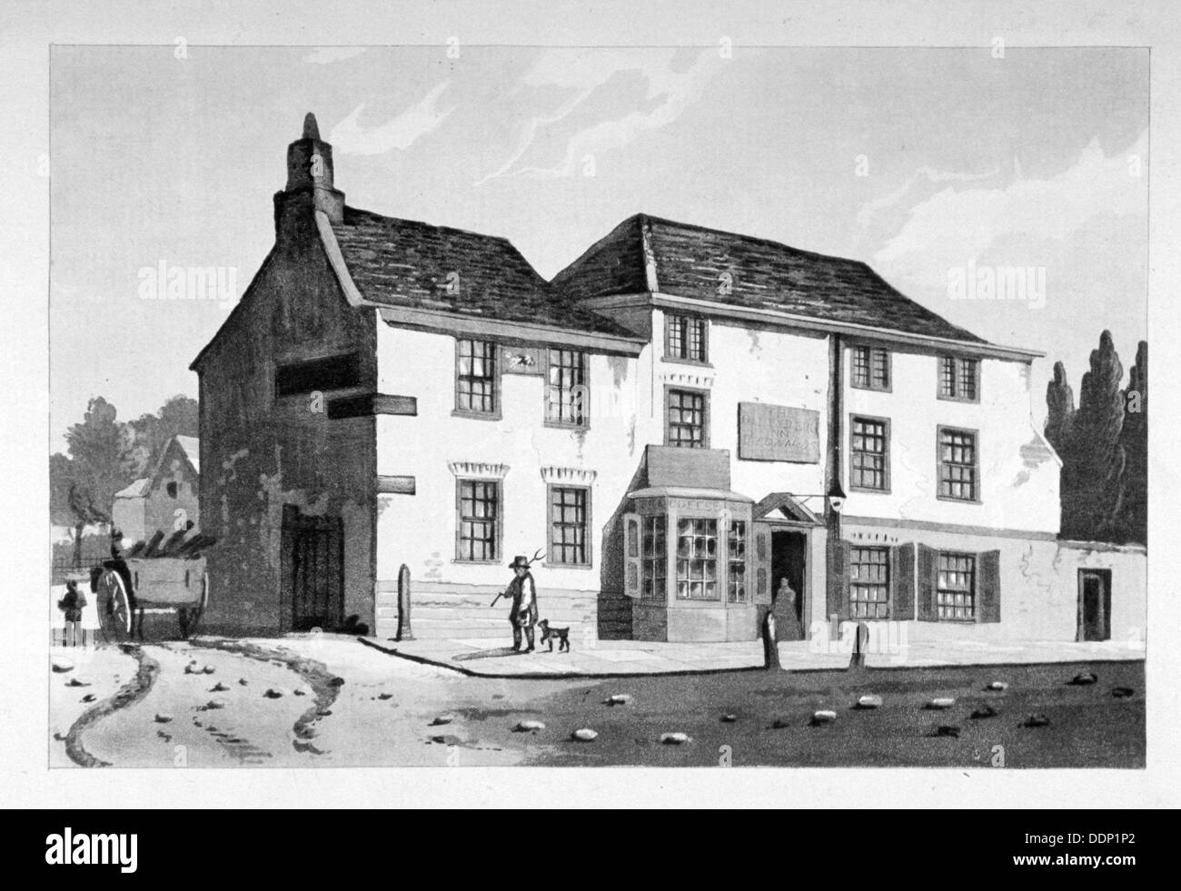 Blick auf den alten Pied Bull Inn, Essex Road, Islington, London, c1790.                   Künstler: Anon Stockfoto