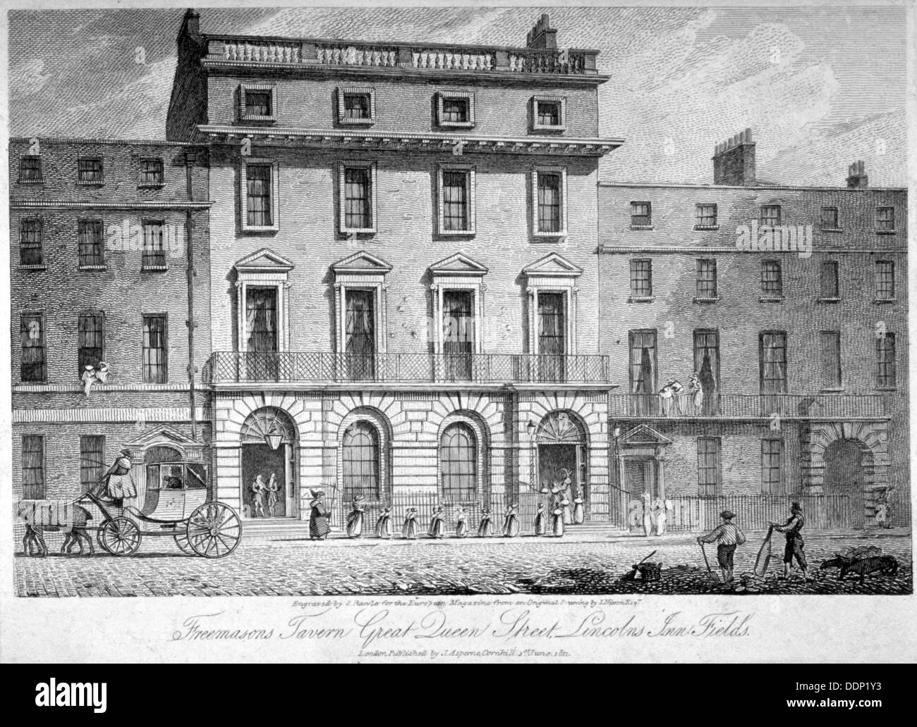 Freimaurer Taverne, Great Queen Street, Holborn, London, 1811.       Künstler: Samuel Rawle Stockfoto