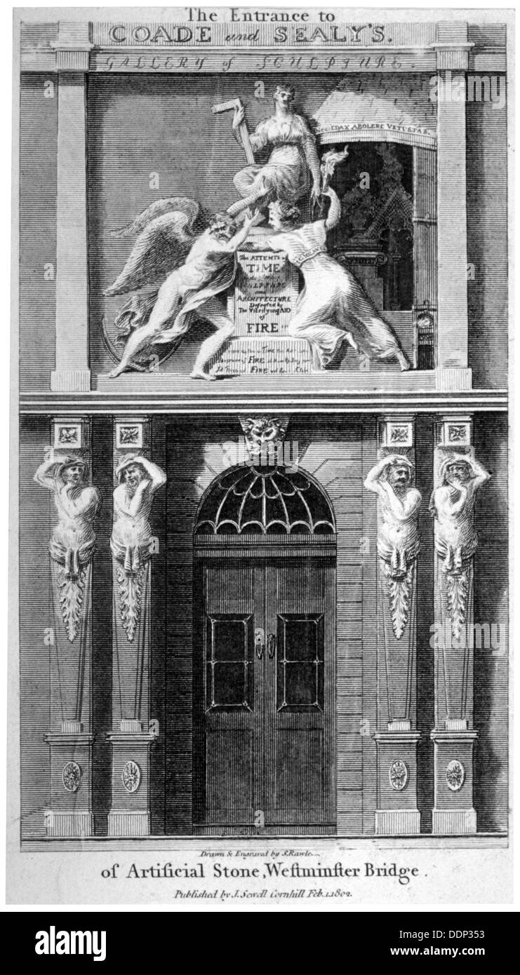 Eingang zum Coade und Sealey Galerie Coade Steinskulptur, Lambeth, London, 1802. Künstler: Samuel Rawle Stockfoto