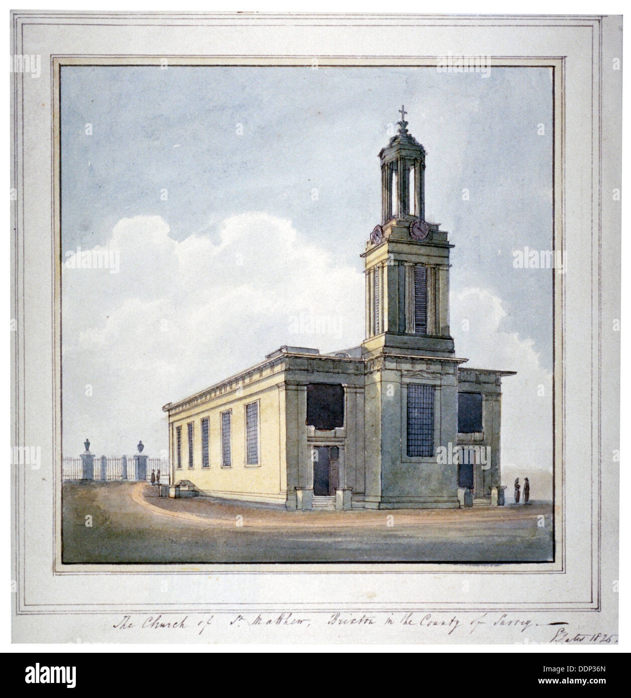 Kirche des hl. Matthäus, Brixton, Lambeth, London, 1825. Artist: Unbekannt Stockfoto