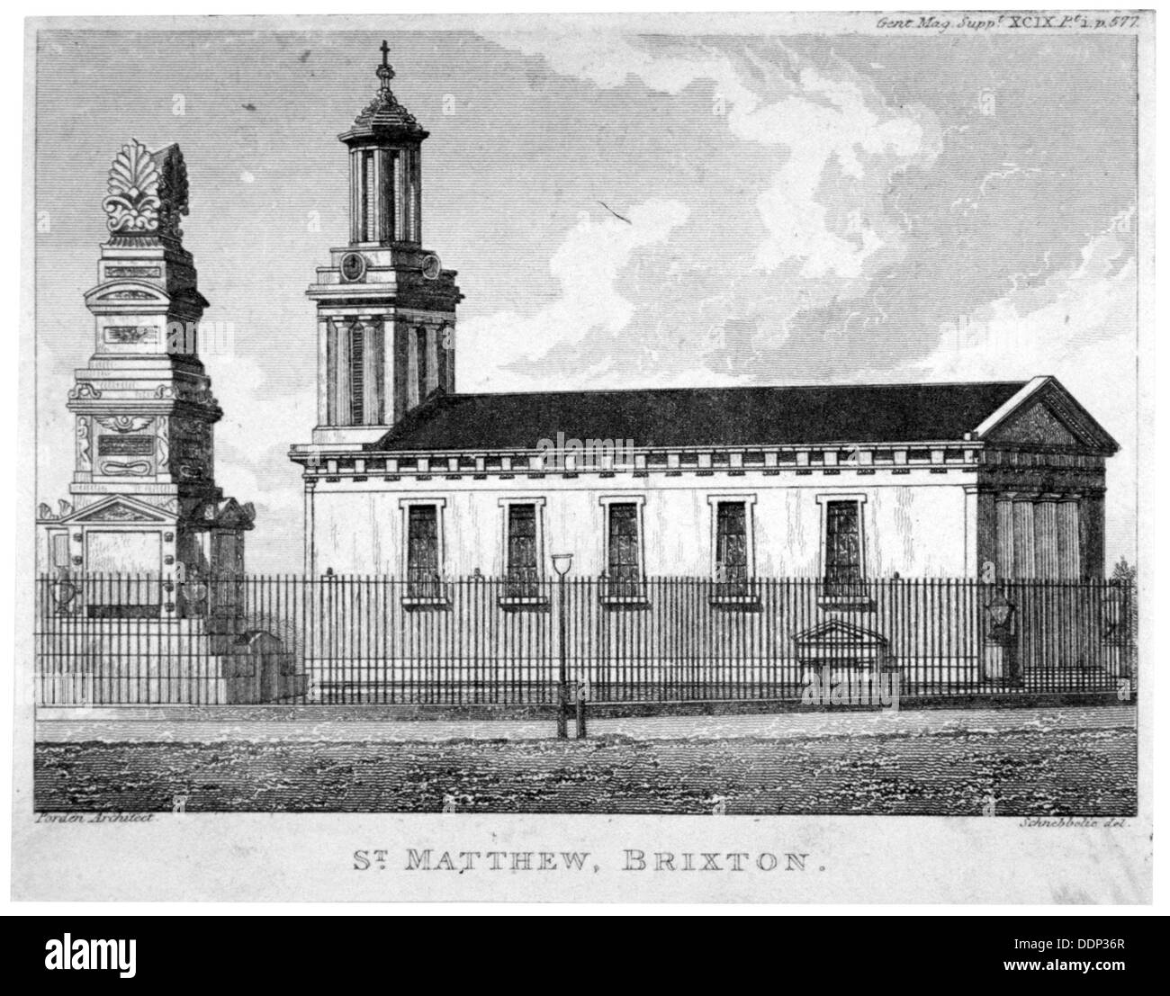 Kirche von Str. Matthew, Brixton, Lambeth, London, c1825. Künstler: Anon Stockfoto