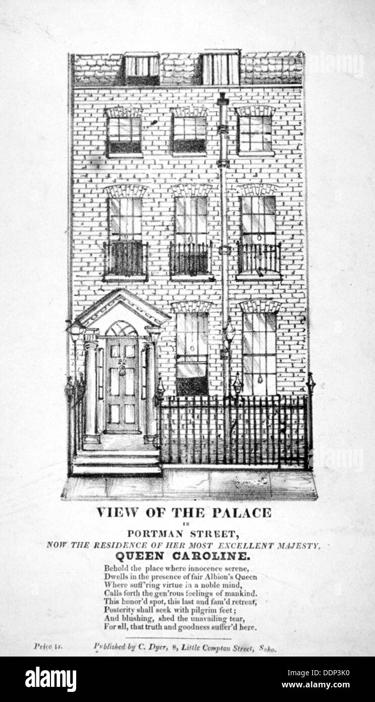 Ansicht der Residenz der Königin Caroline Portman Street, Marylebone, London, c1820. Künstler: Anon Stockfoto