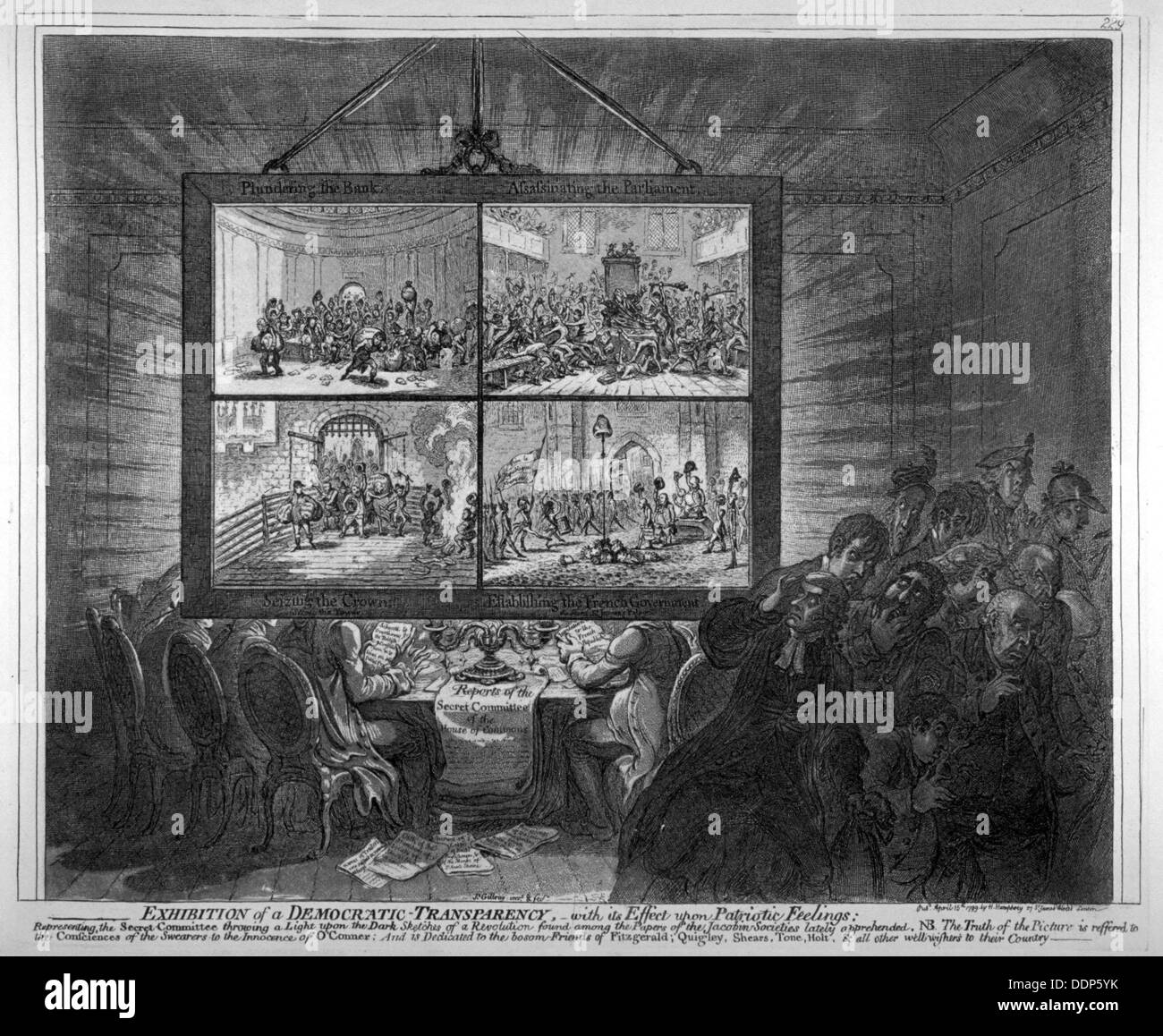 "Ausstellung einer demokratischen Transparenz - Effekt auf patriotische Gefühle...", 1799. Künstler: James Gillray Stockfoto